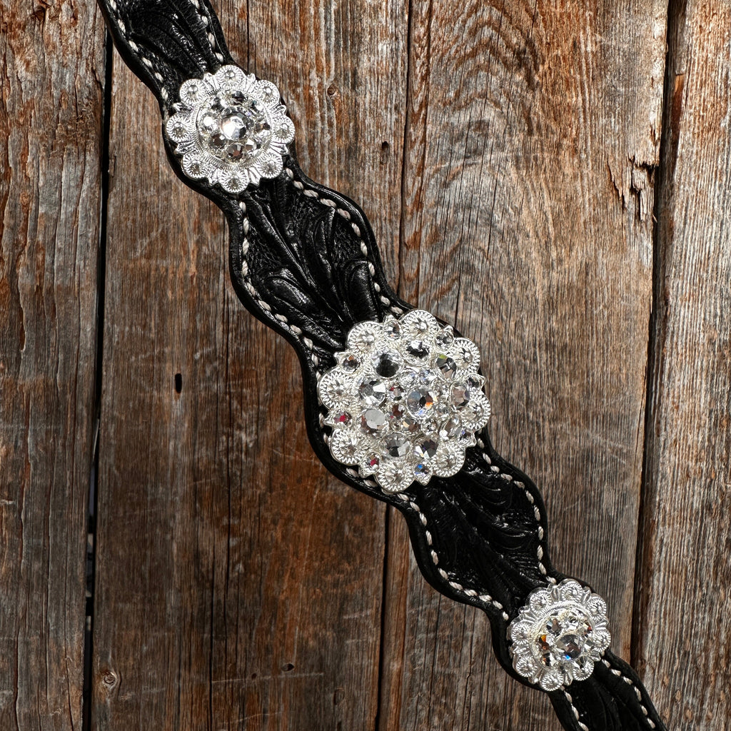 Black Floral Bright Clear Browband / One Ear Tack Set #BBBC599 — view 10