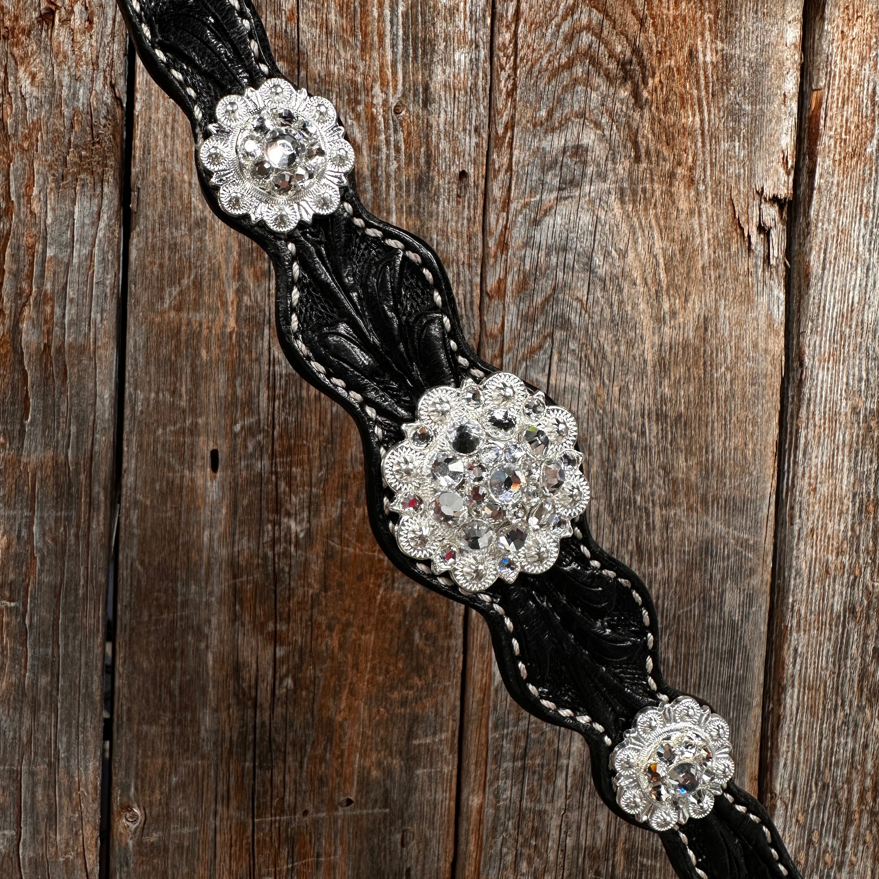 Black Floral Bright Clear Browband / One Ear Tack Set #BBBC599 — view 10