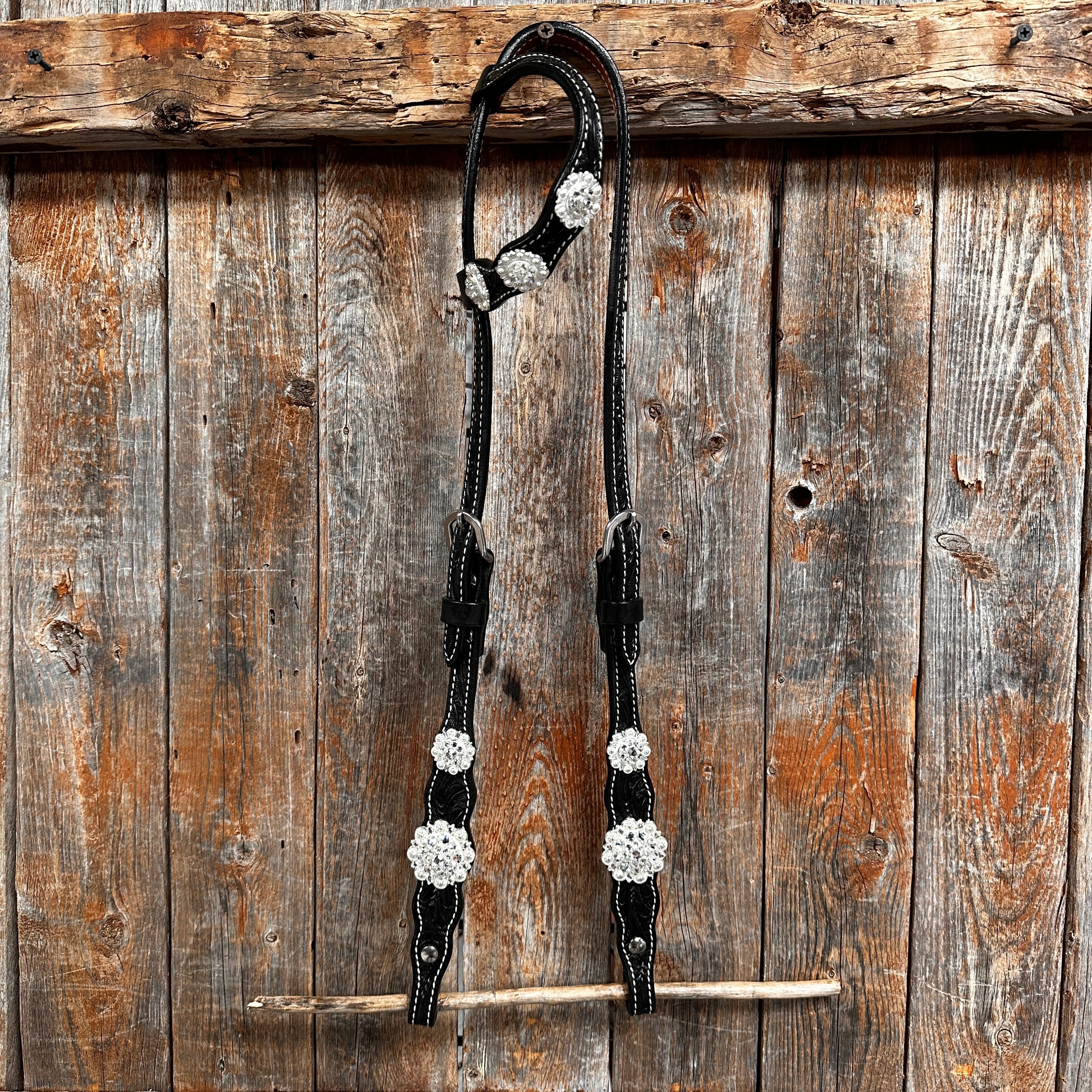 Black Floral Bright Clear Browband / One Ear Tack Set #BBBC599 — view 6