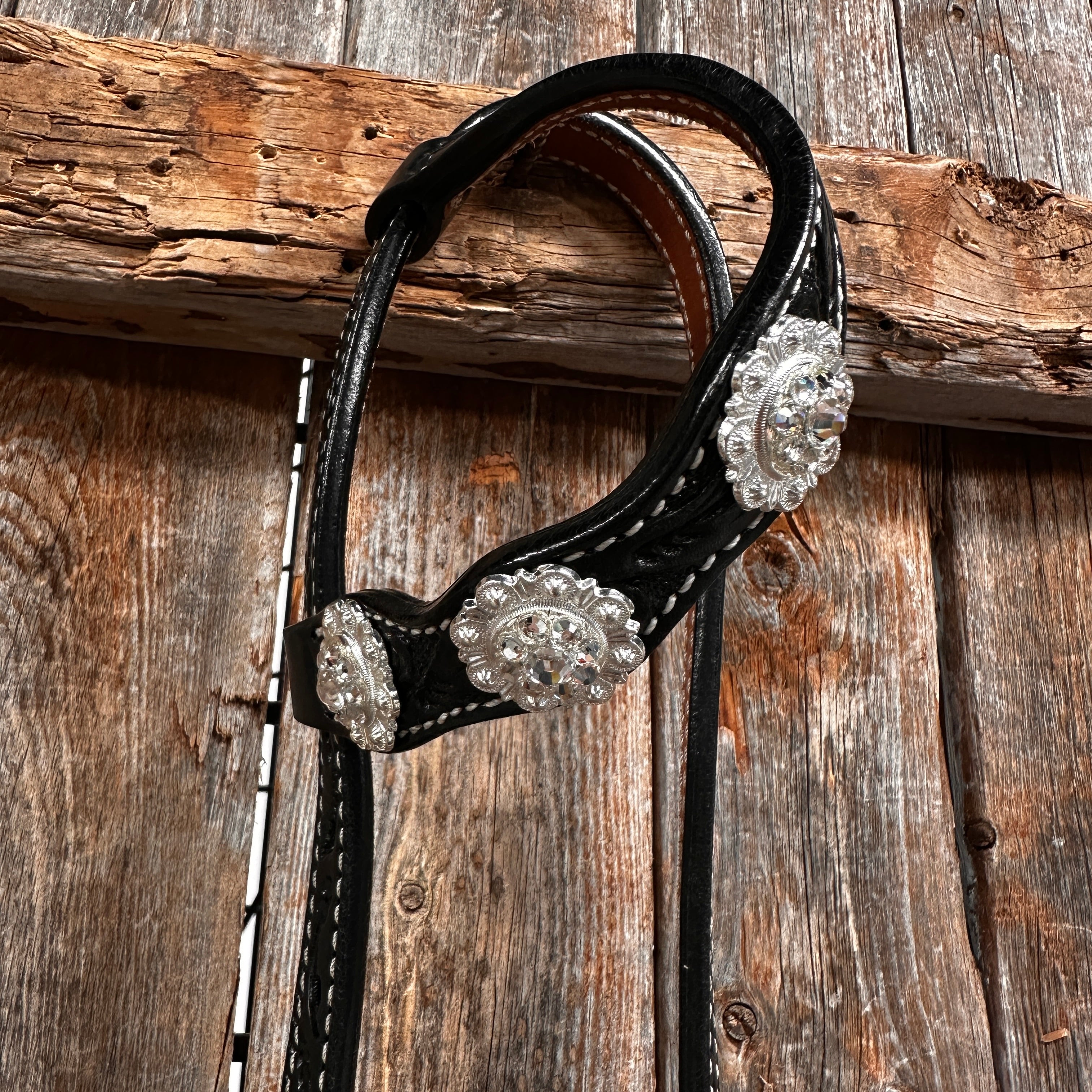 Black Floral Bright Clear Browband / One Ear Tack Set #BBBC599 — view 7