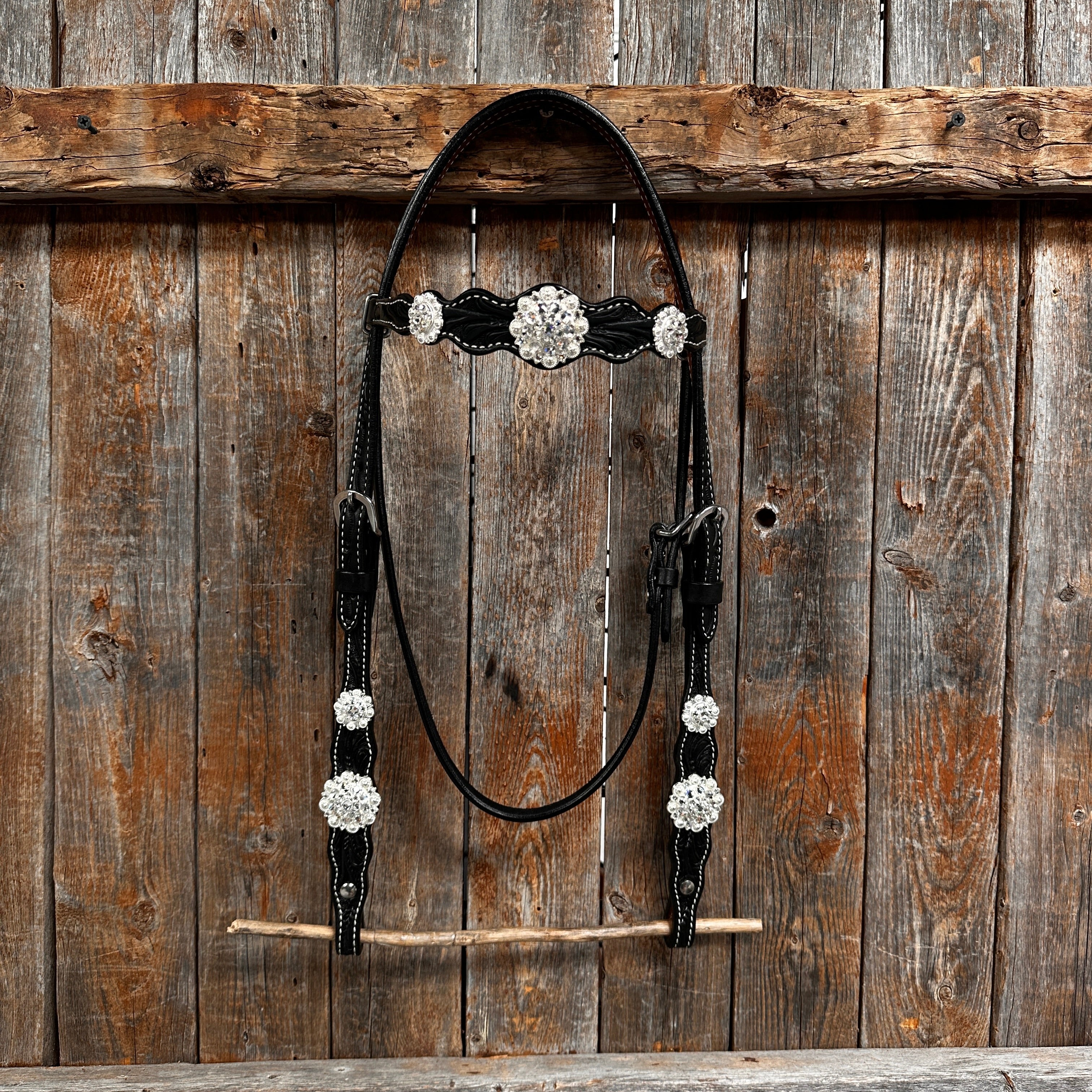 Black Floral Bright Clear Browband / One Ear Tack Set #BBBC599 — view 3