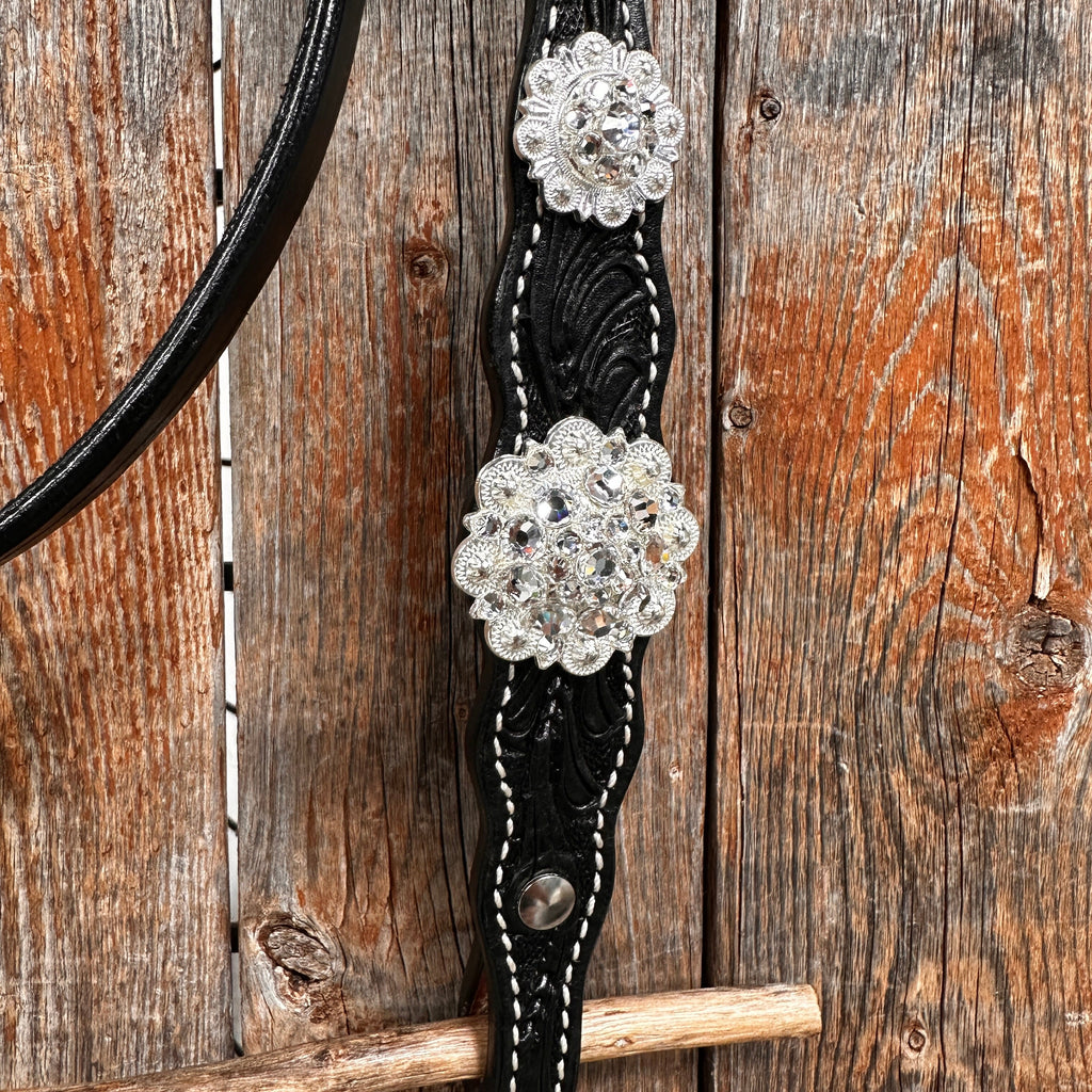 Black Floral Bright Clear Browband / One Ear Tack Set #BBBC599 — view 5