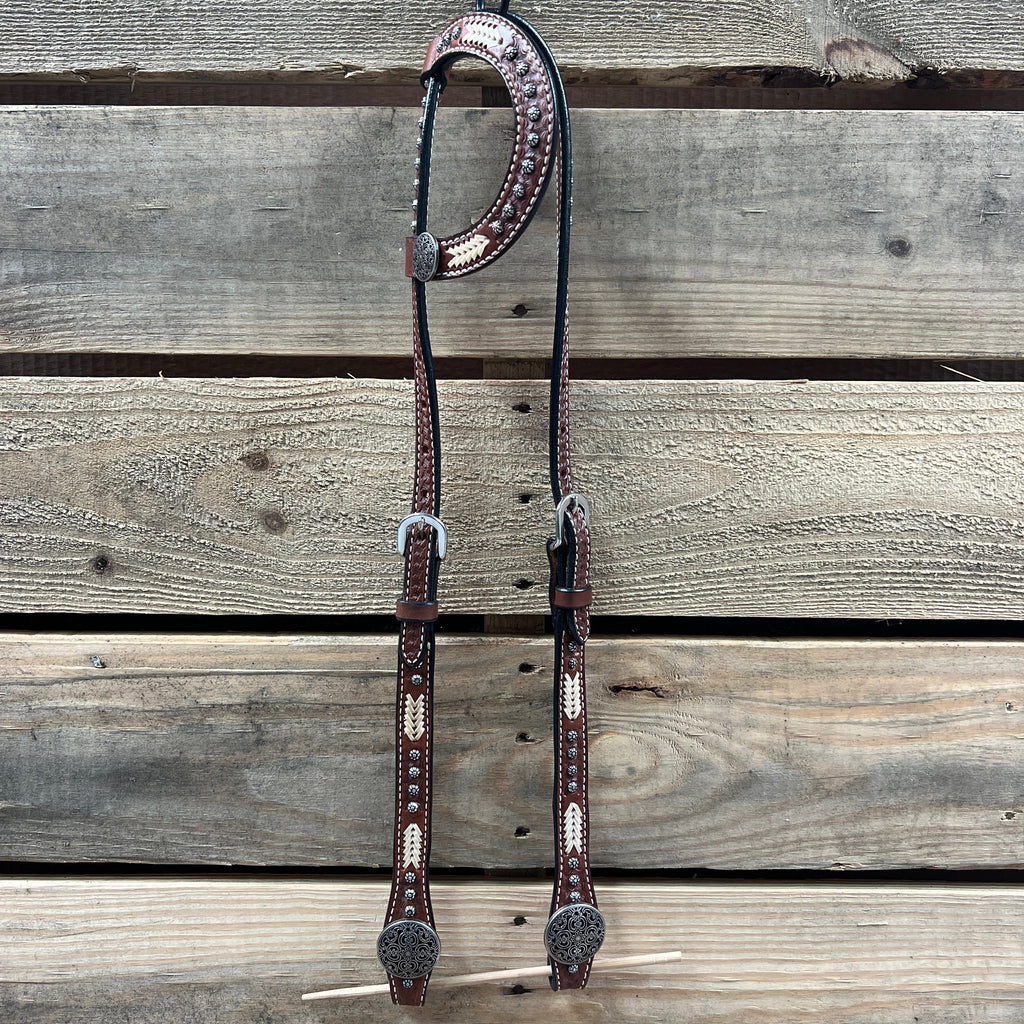 Rawhide Antique Silver Engraved Floral Western Conchos One Ear and Breastcollar Tack Set #OEBC632 — view 3