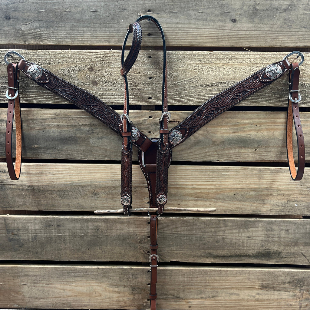 Dark Oil Braid Texas Star Browband Tack Set #BBBC627 — view 2