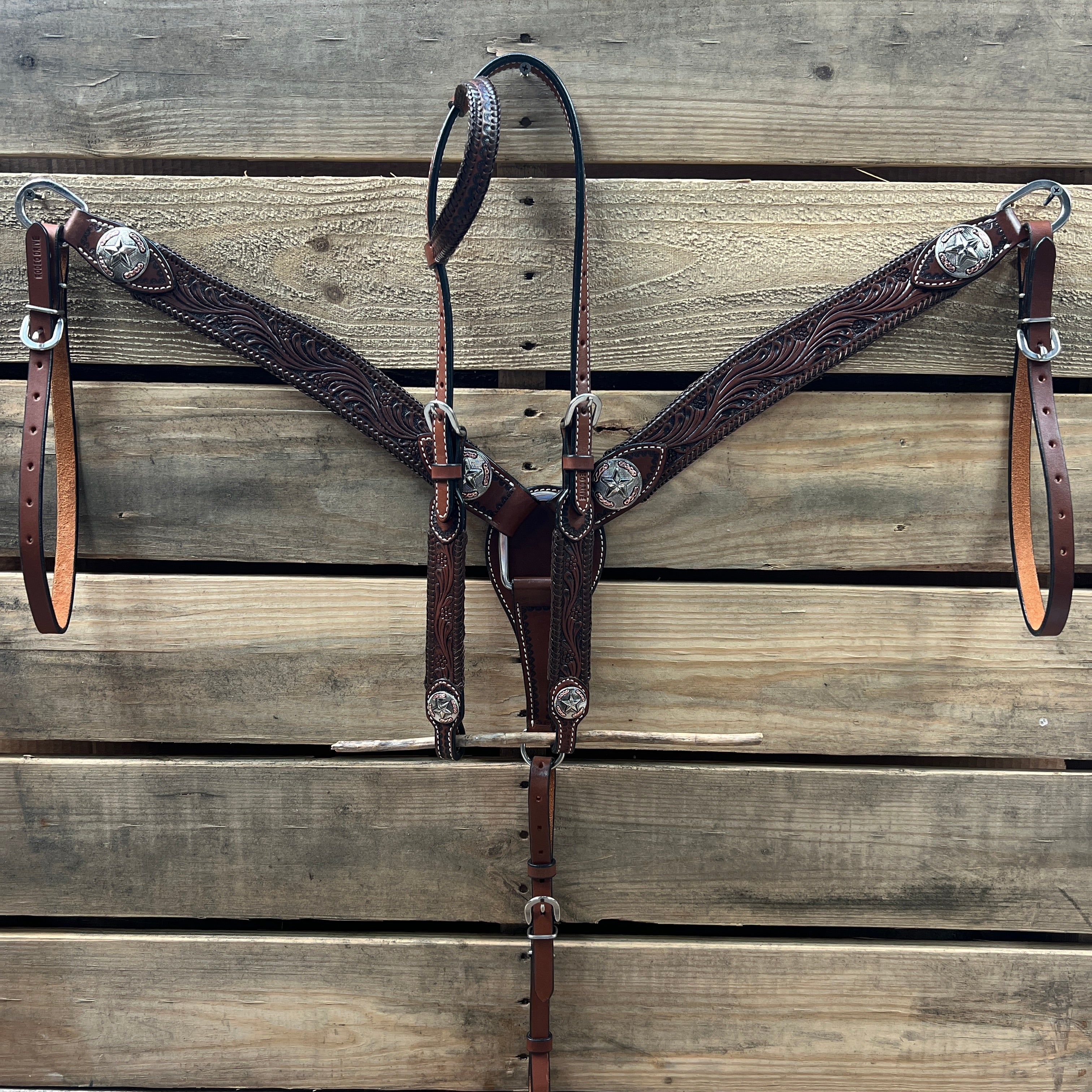 Dark Oil Braid Texas Star Browband Tack Set #BBBC627 — view 2