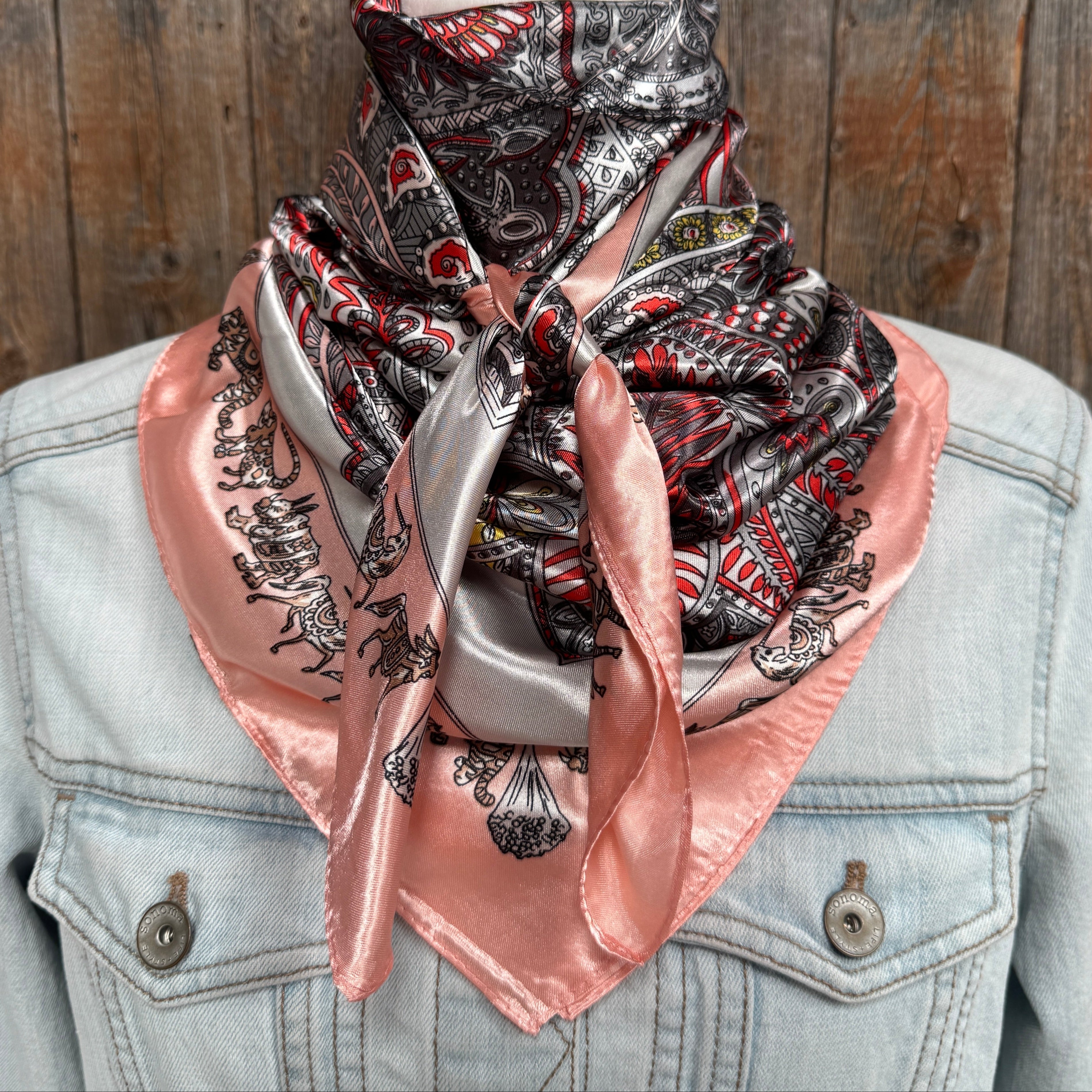 Pink and White Safari Wild Rag - Western Scarf