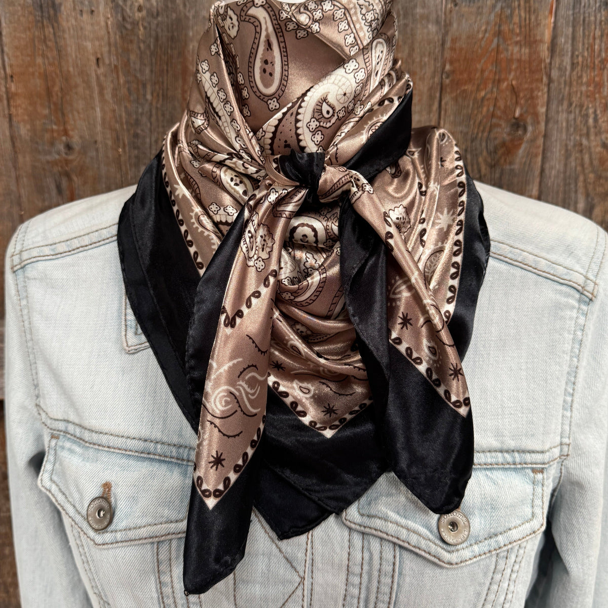 Black and Tan Floral Paisley Wild Rag - Western Scarf