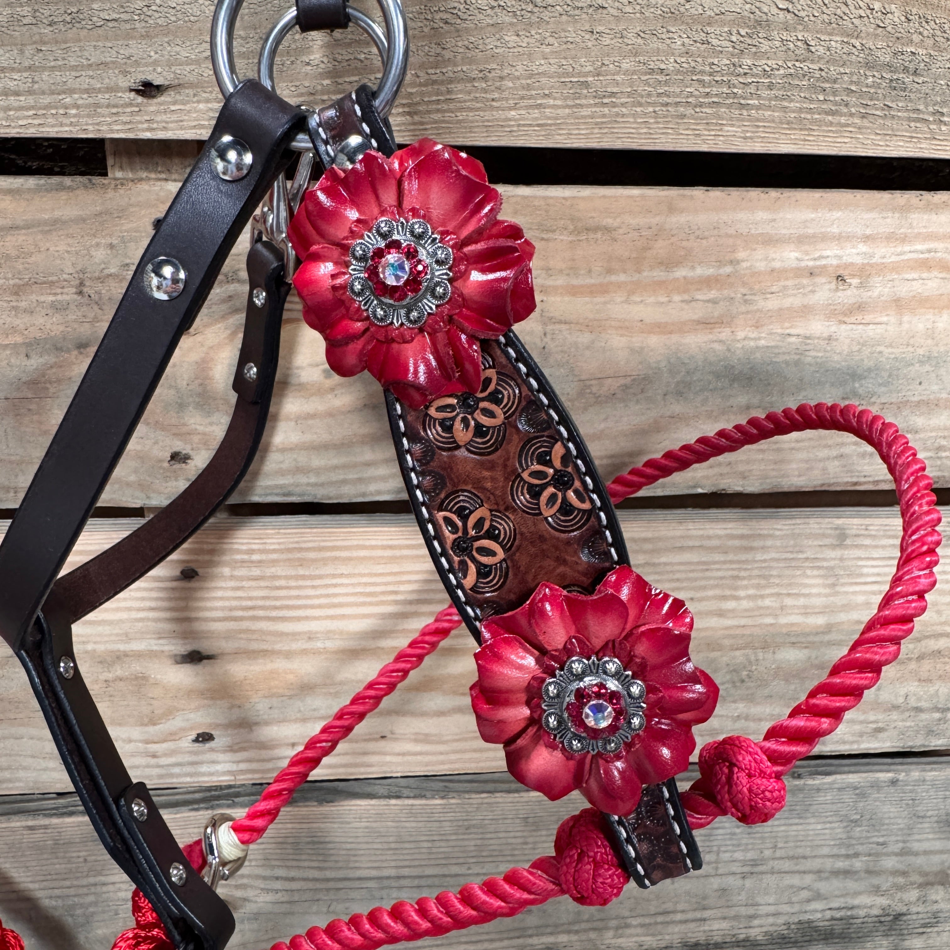 Flower Power Lariat & Leather Combo Halter #LH112 — view 2