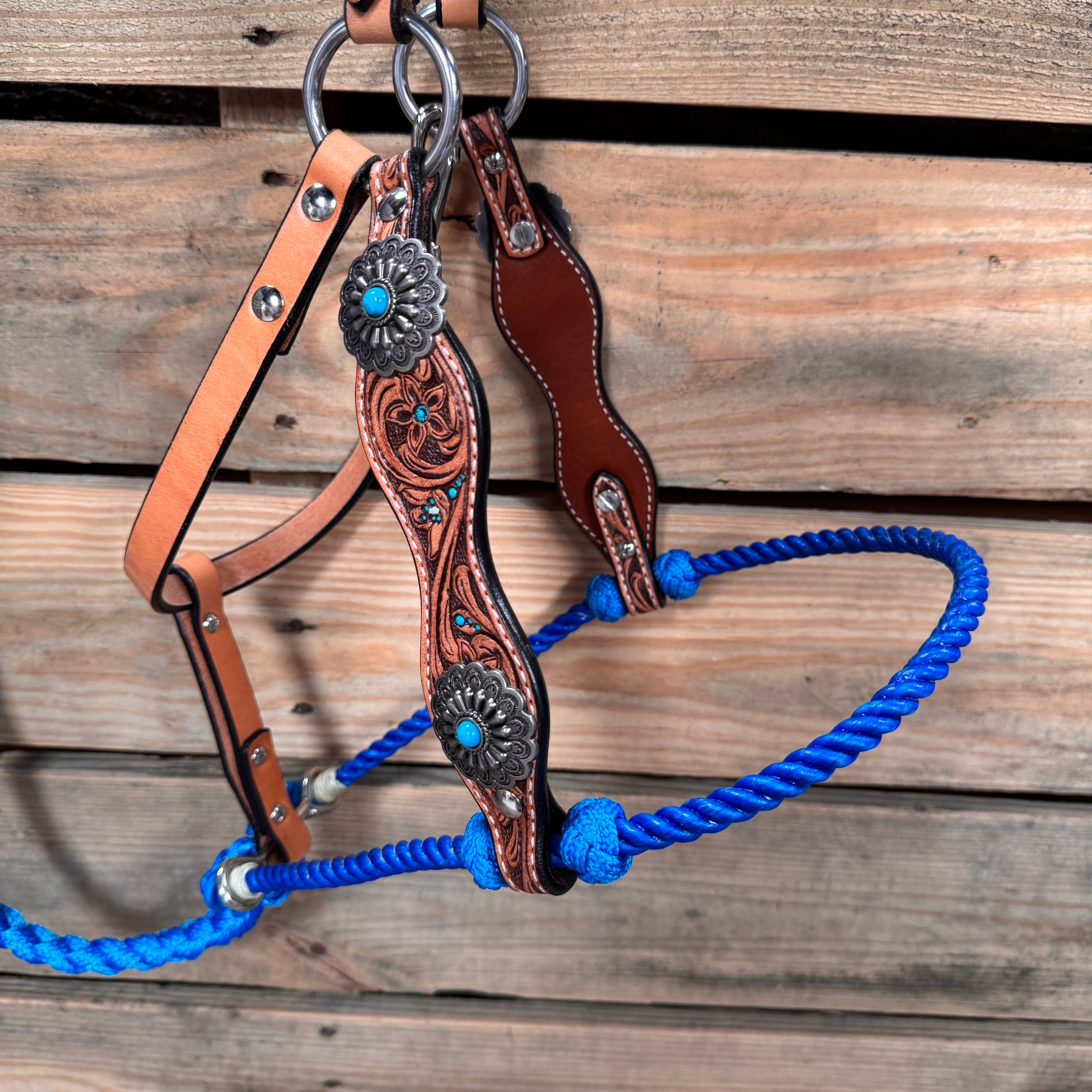 Floral Tooled Lariat & Leather Combo Halter #LH110 — view 2