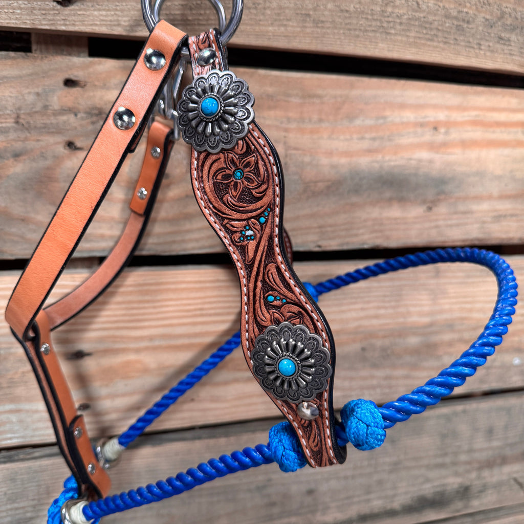 Floral Tooled Lariat & Leather Combo Halter #LH110 — view 3