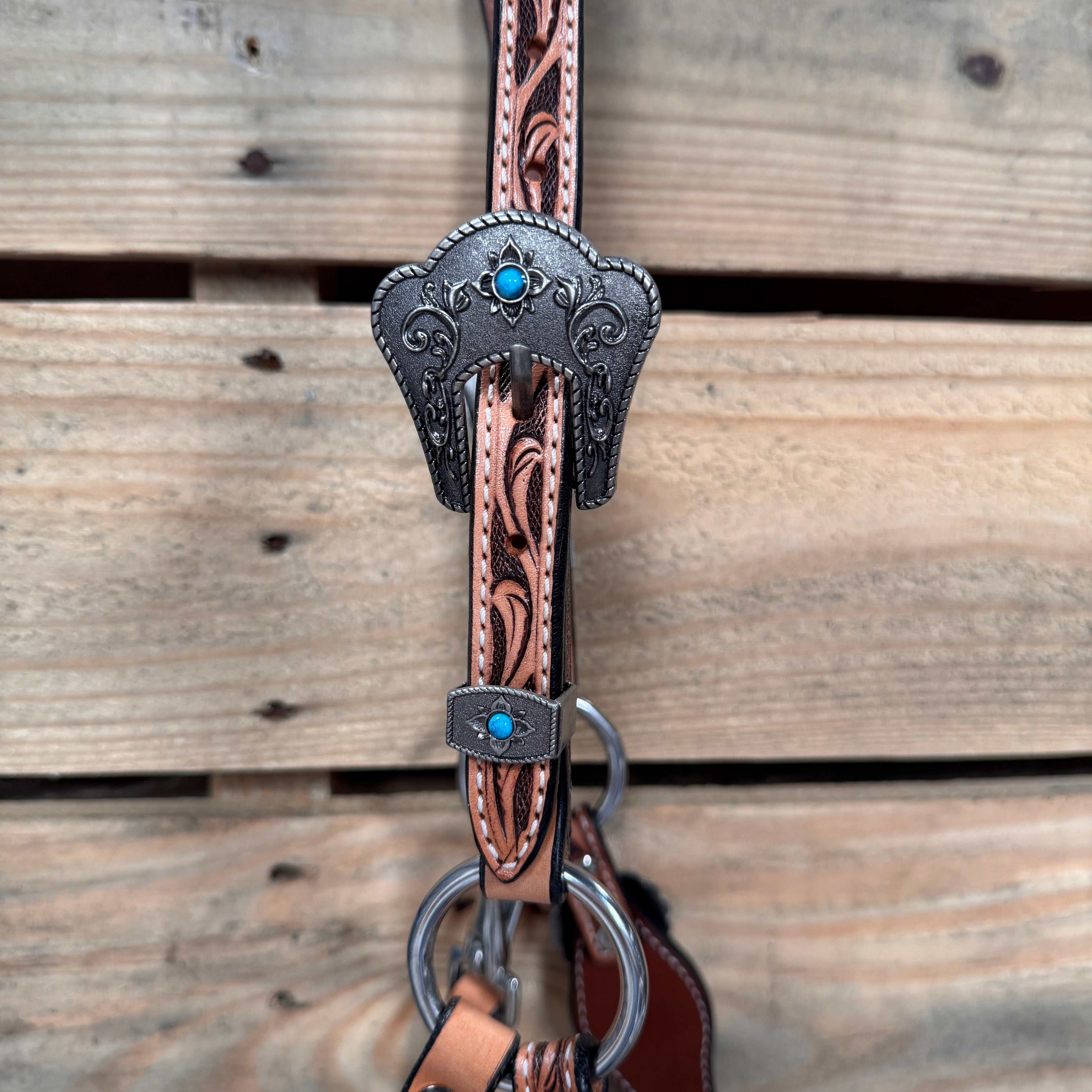 Floral Tooled Lariat & Leather Combo Halter #LH110 — view 4