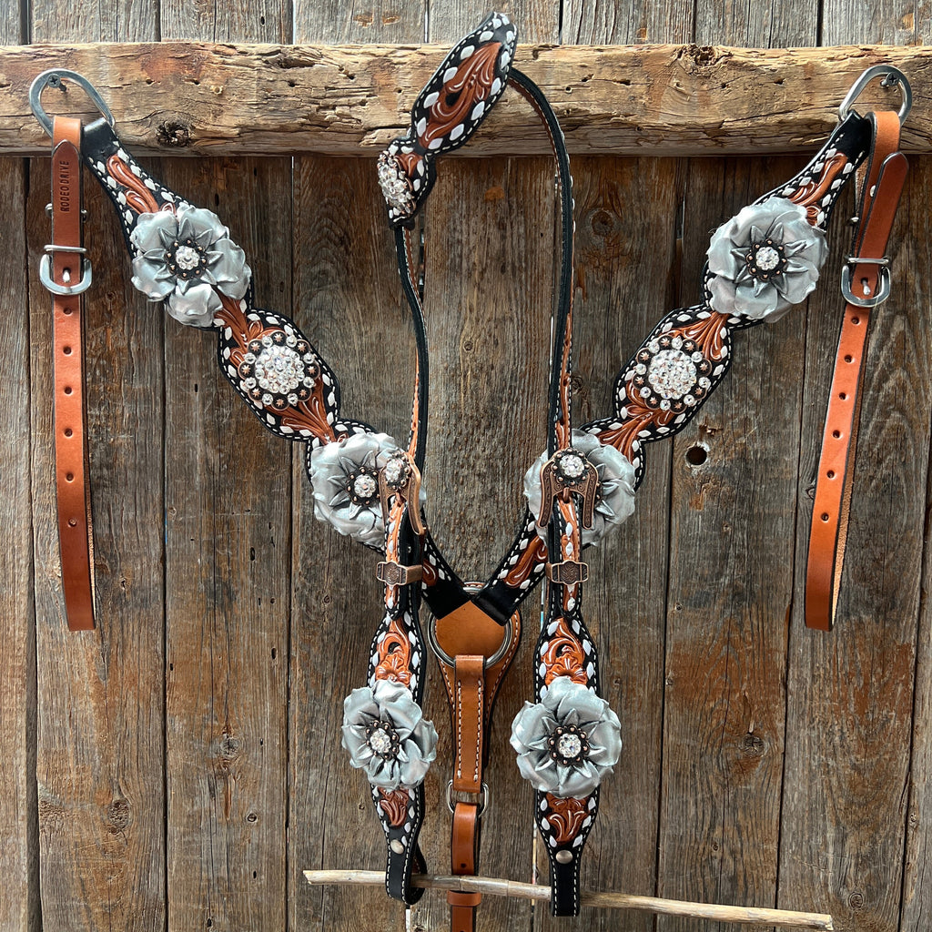 Classic Style Buckstitch Browband/One Ear Headstall & Breastcollar Tack Set BBBC406 — view 2