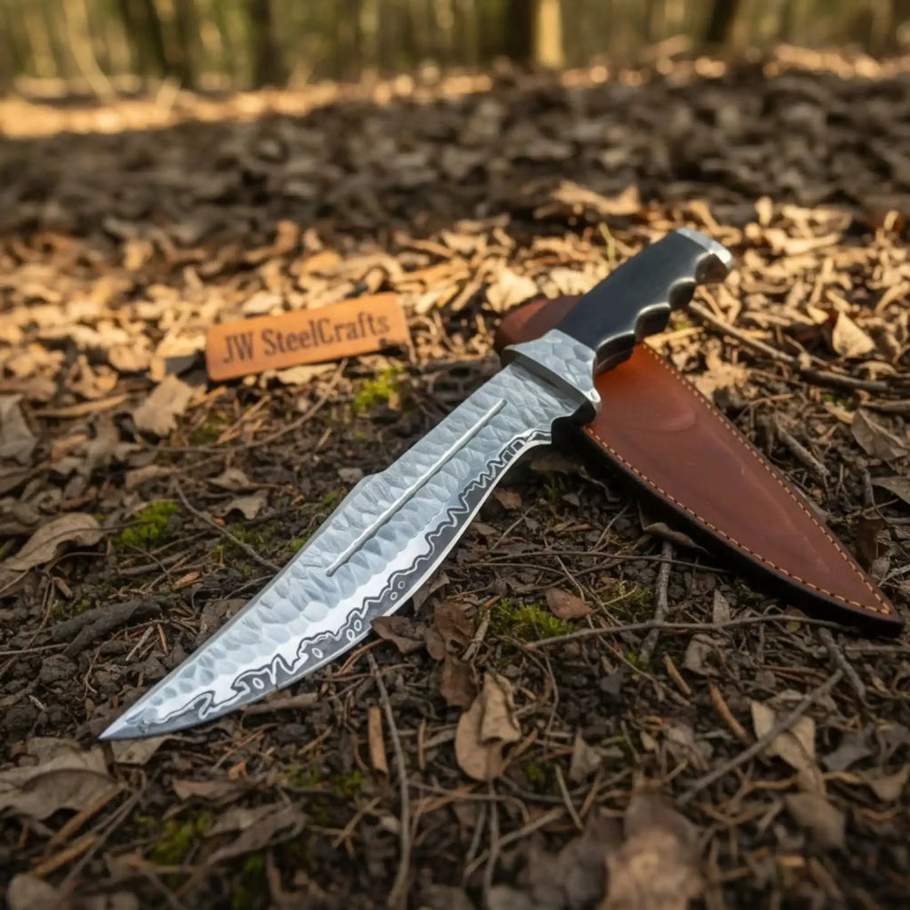 Handmade Carbon Steel Bowie Knife with Black Resin Handle | Full Tang Clip Point Blade