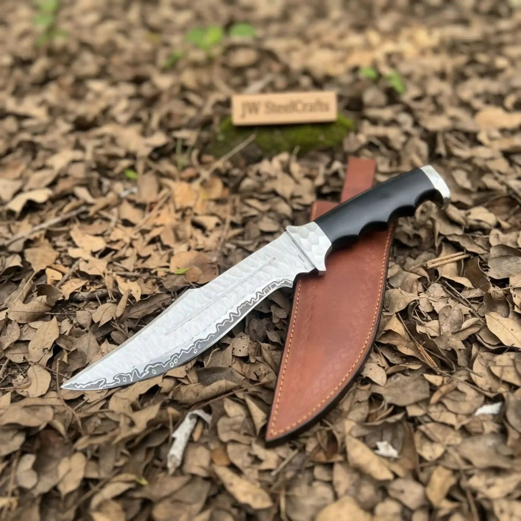 Handmade Carbon Steel Bowie Knife with Black Resin Handle | Full Tang Clip Point Blade