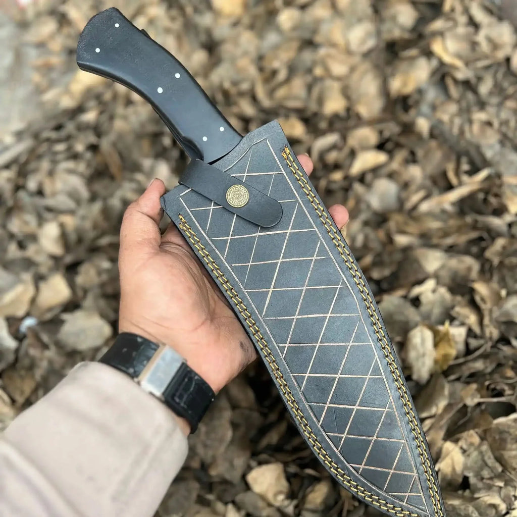 Handmade Carbon Steel Clip Point Bowie Knife with Black Micarta Handle