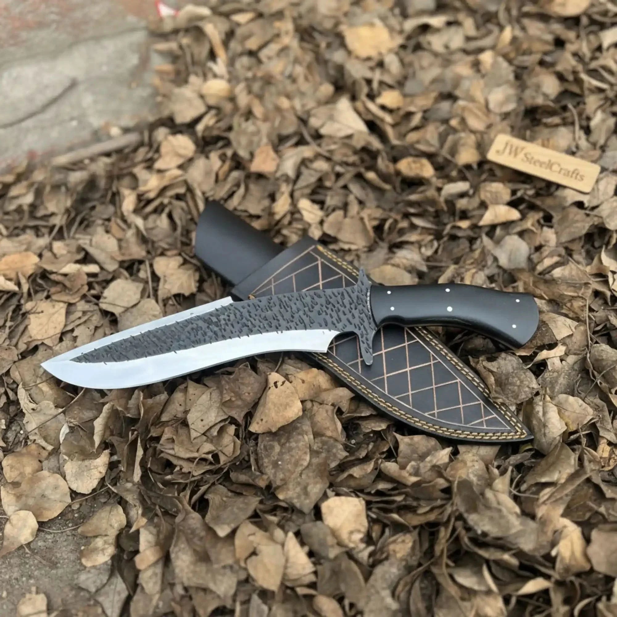Handmade Carbon Steel Clip Point Bowie Knife with Black Micarta Handle