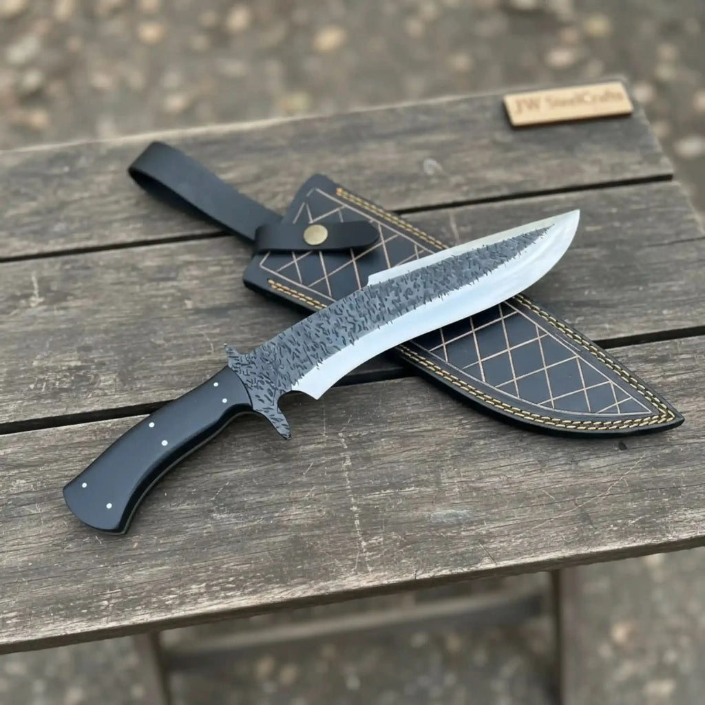 Handmade Carbon Steel Clip Point Bowie Knife with Black Micarta Handle