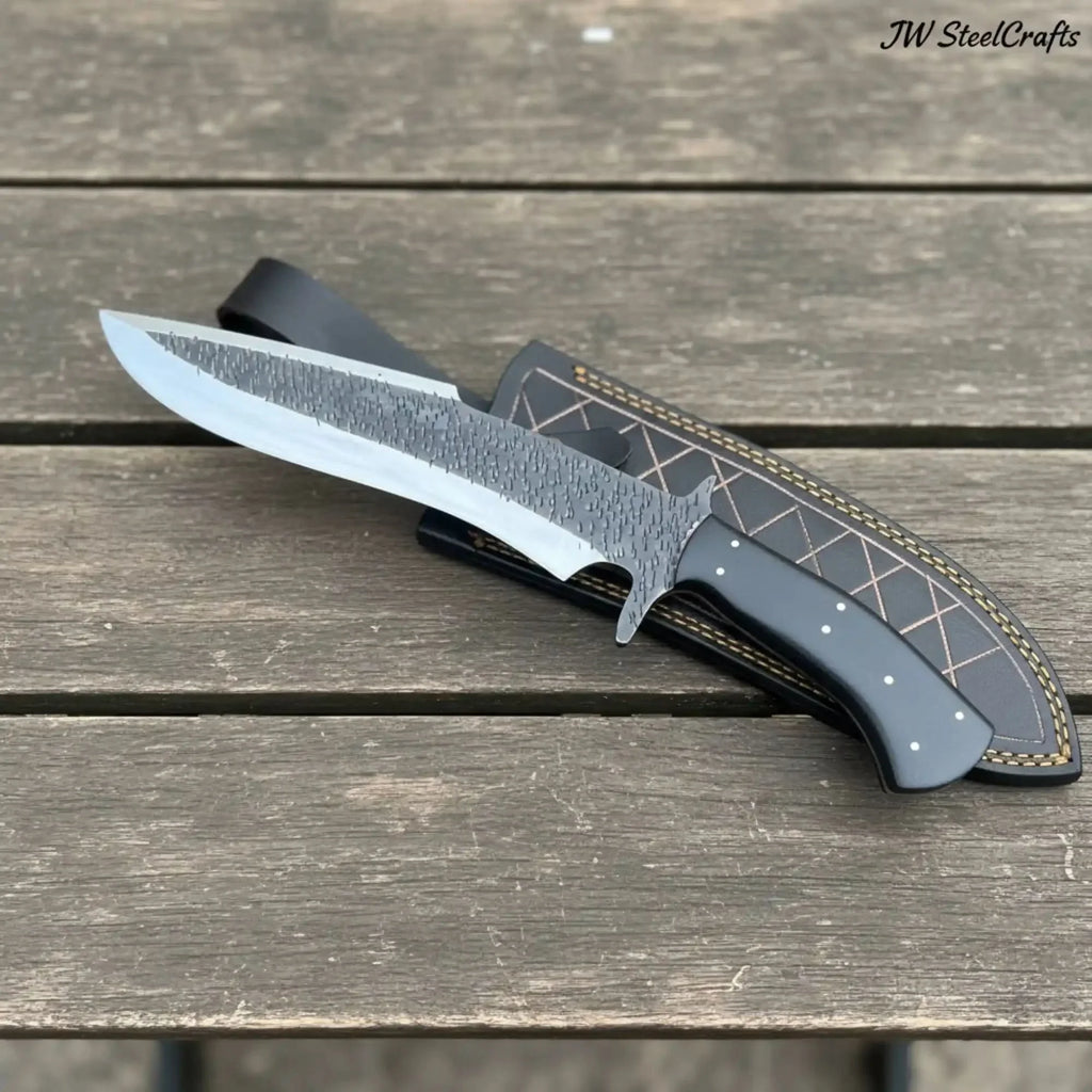 Handmade Carbon Steel Clip Point Bowie Knife with Black Micarta Handle