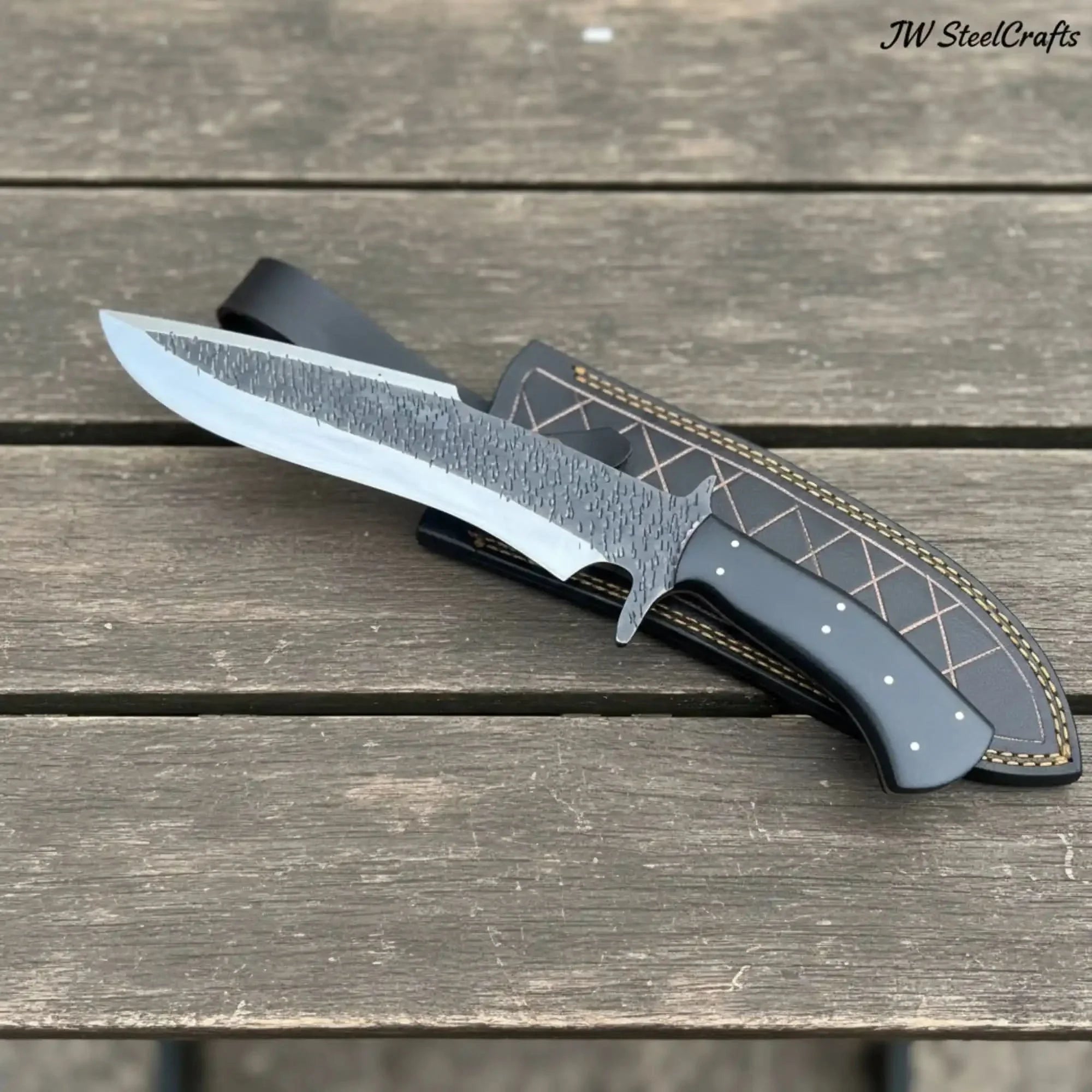 Handmade Carbon Steel Clip Point Bowie Knife with Black Micarta Handle