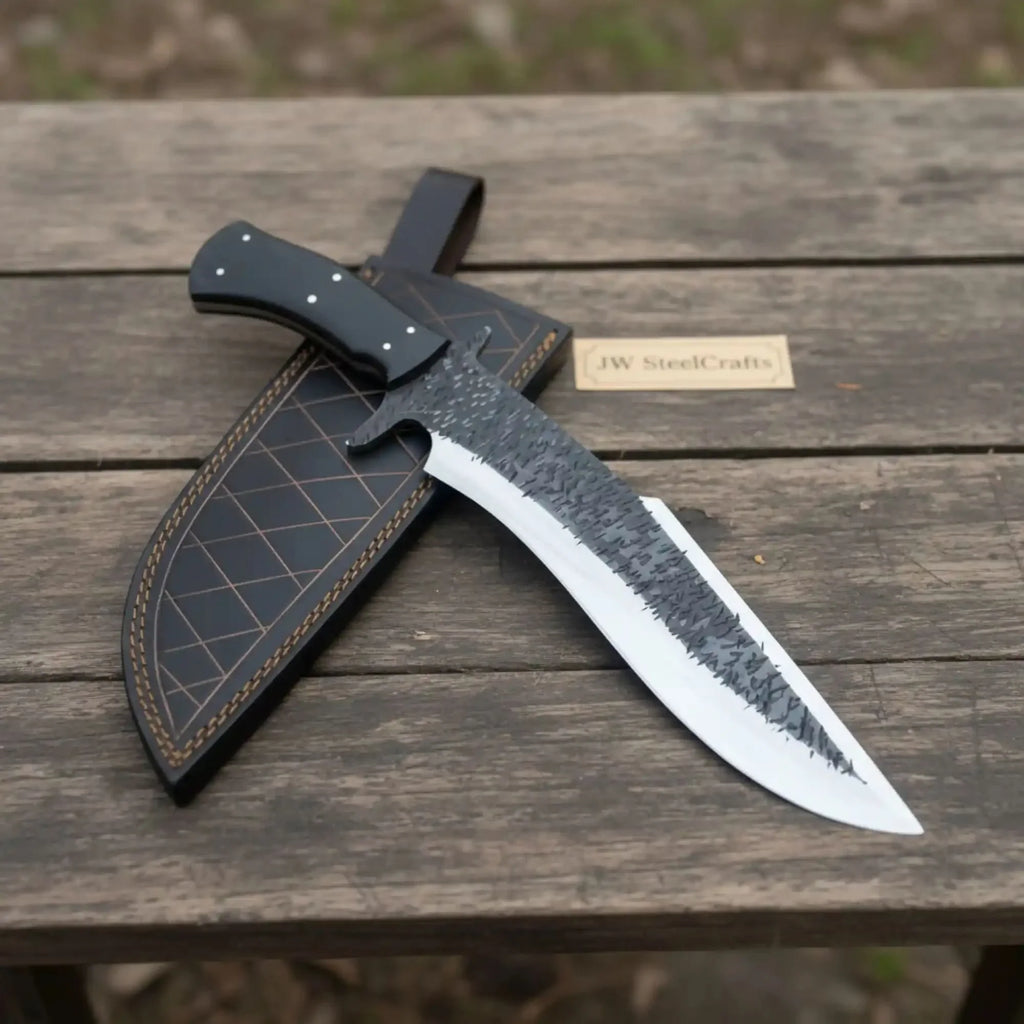 Handmade Carbon Steel Clip Point Bowie Knife with Black Micarta Handle