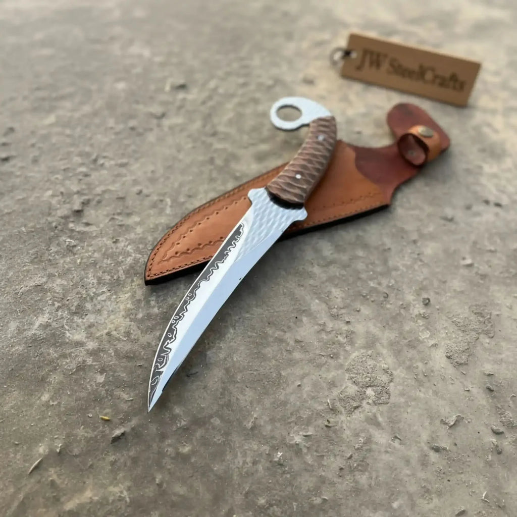 Indonesian Karambit Knife Recurve Blade acid etched Outdoor Utility