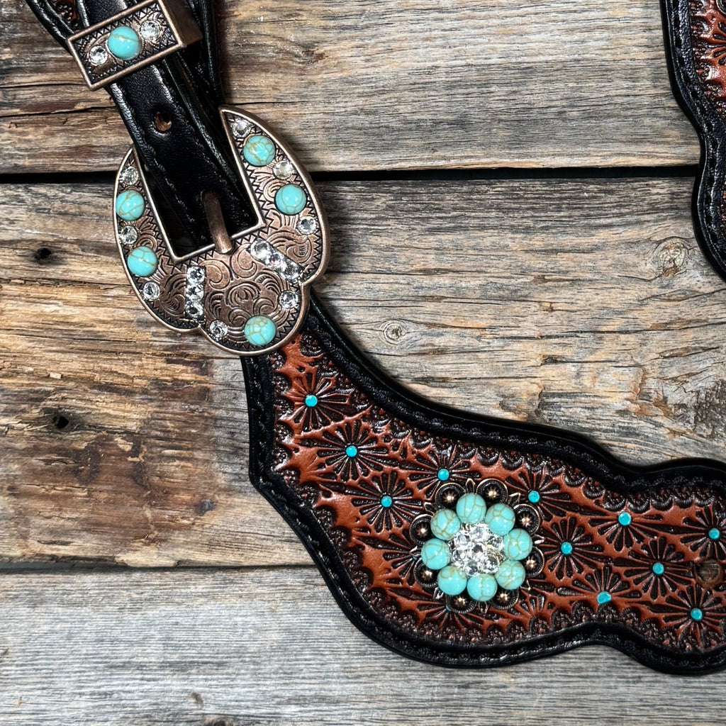 Teal Dot Diamond Copper Turquoise, Clear Spur Straps #SS136 — view 2