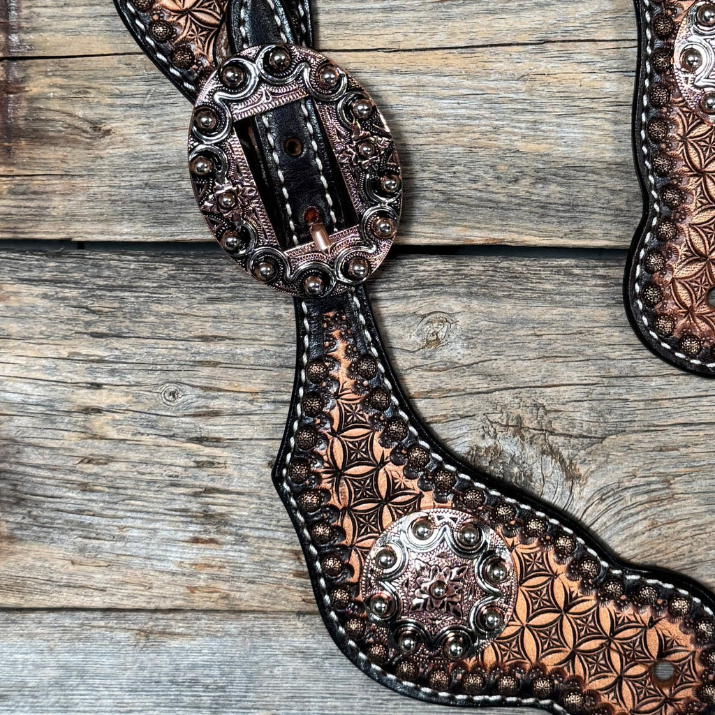 Copper Dot Honeycomb Floral Spur Straps - Western Conchos #SS134 — view 2