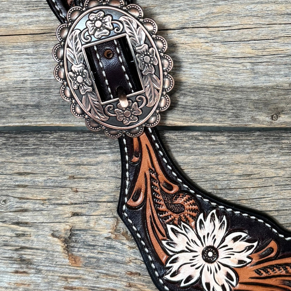 Triple Tone Floral Copper Floral Spur Straps #SS141 — view 2