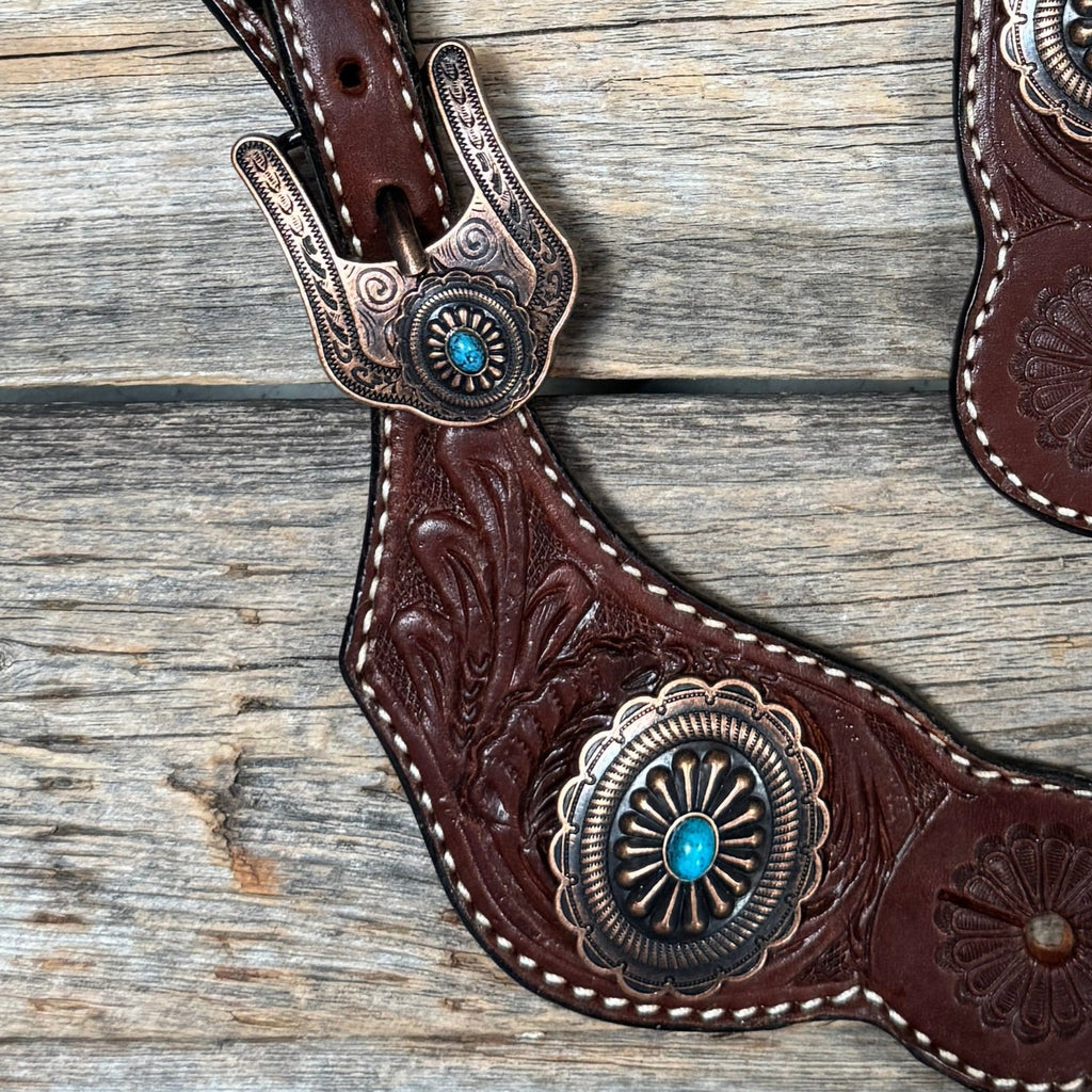 Medium Floral Spur Straps - Copper Western Conchos #SS117 — view 2