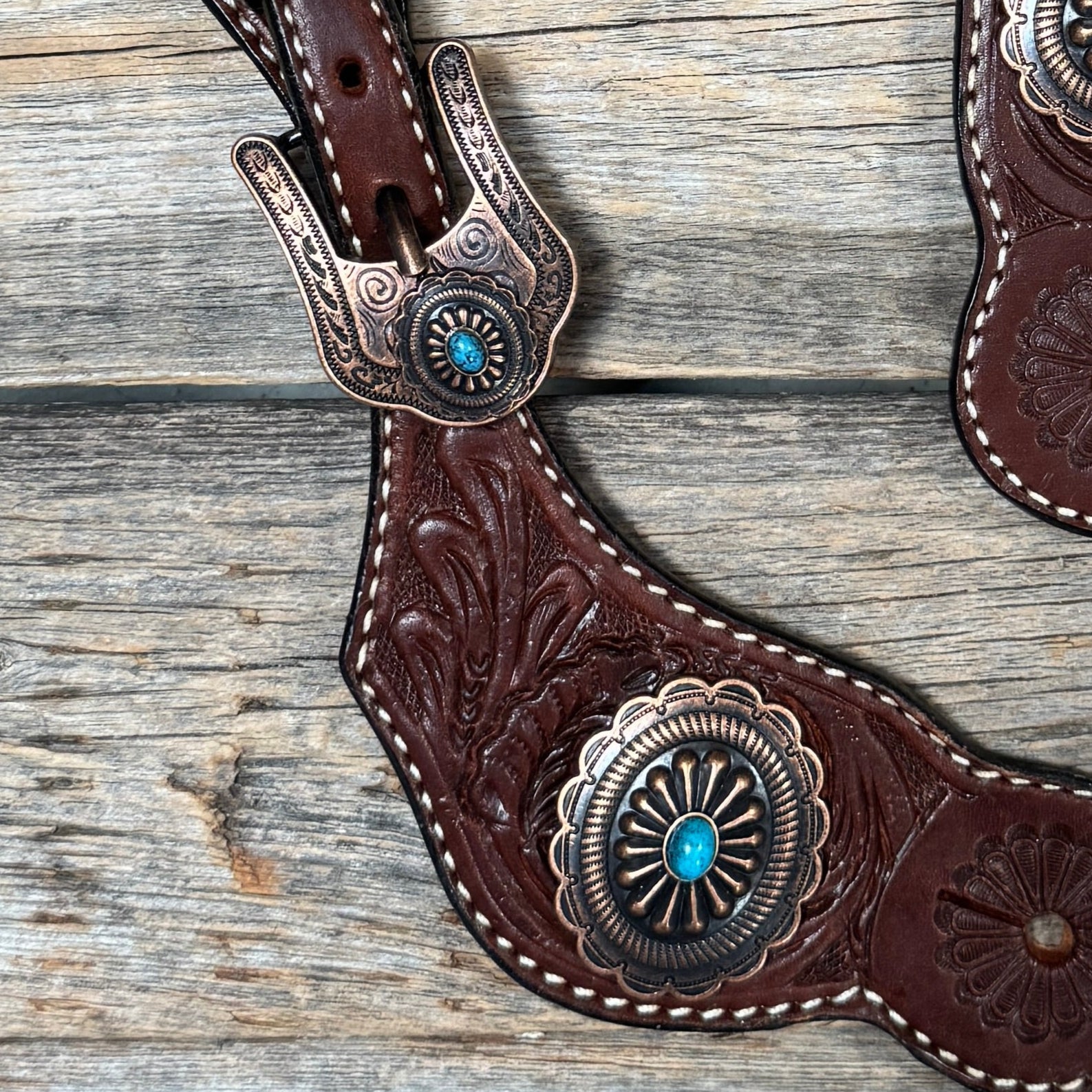 Medium Floral Spur Straps - Copper Western Conchos #SS117 — view 2