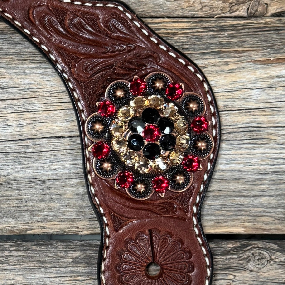 Medium Floral Spur Straps - Copper Crystal Conchos #SS116 — view 2