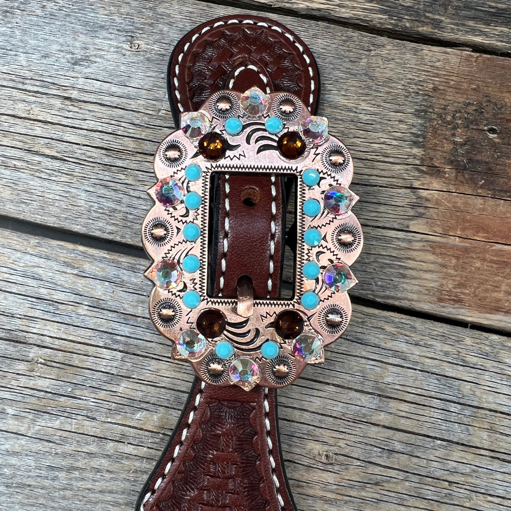 Basketweave Spur Straps - Copper Conchos #SS104 — view 3