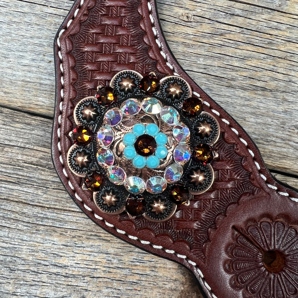 Basketweave Spur Straps - Copper Conchos #SS104 — view 2