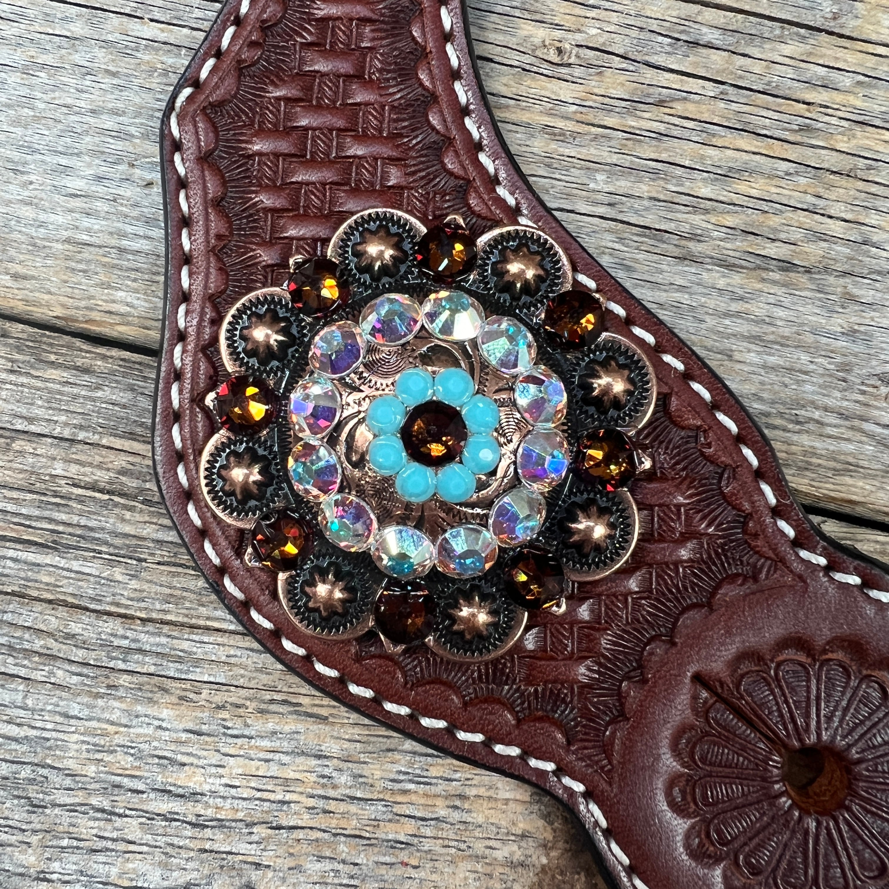 Basketweave Spur Straps - Copper Conchos #SS104 — view 2