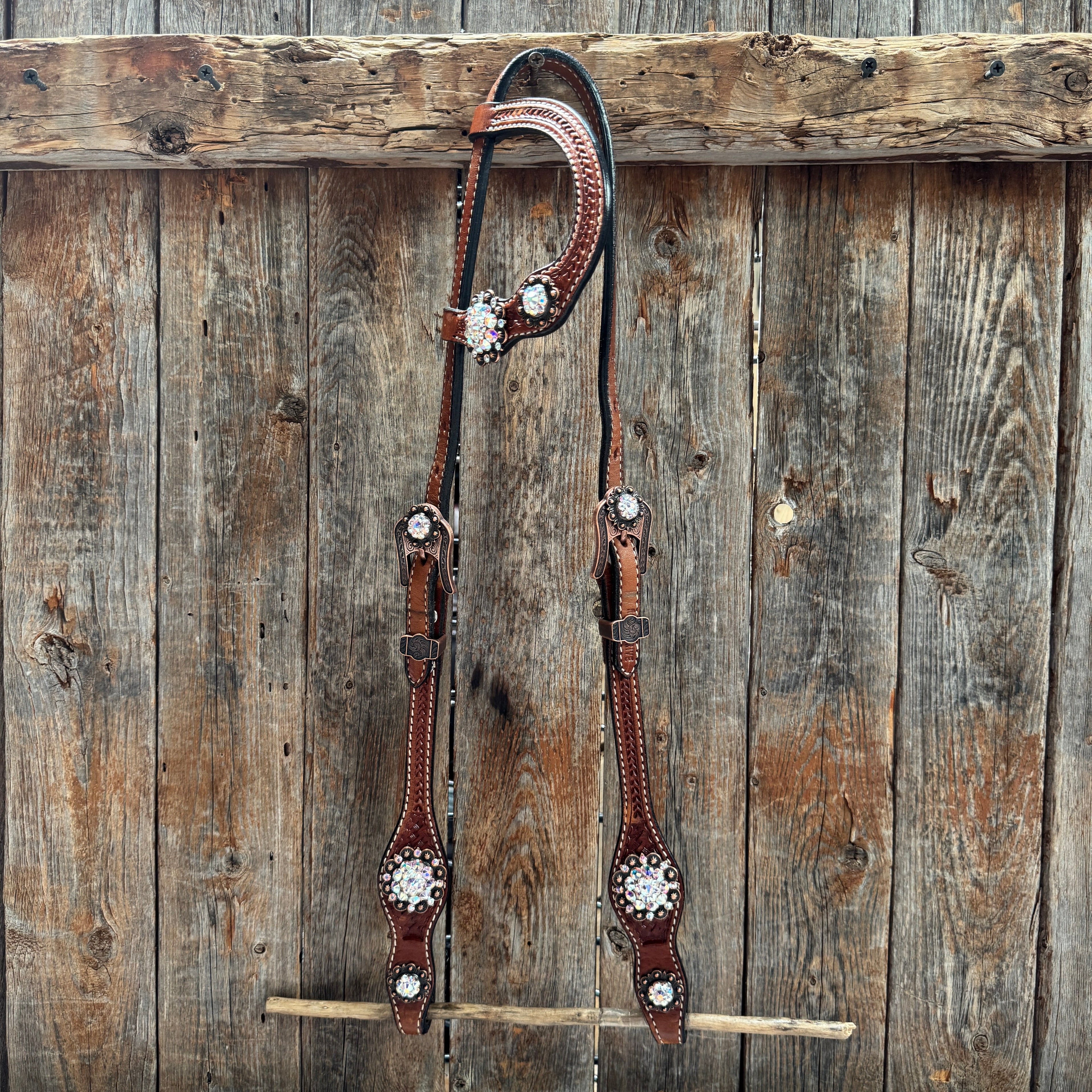 Medium Oil Basketweave AB Browband/One Ear Tack Set #BBBC672 — view 6