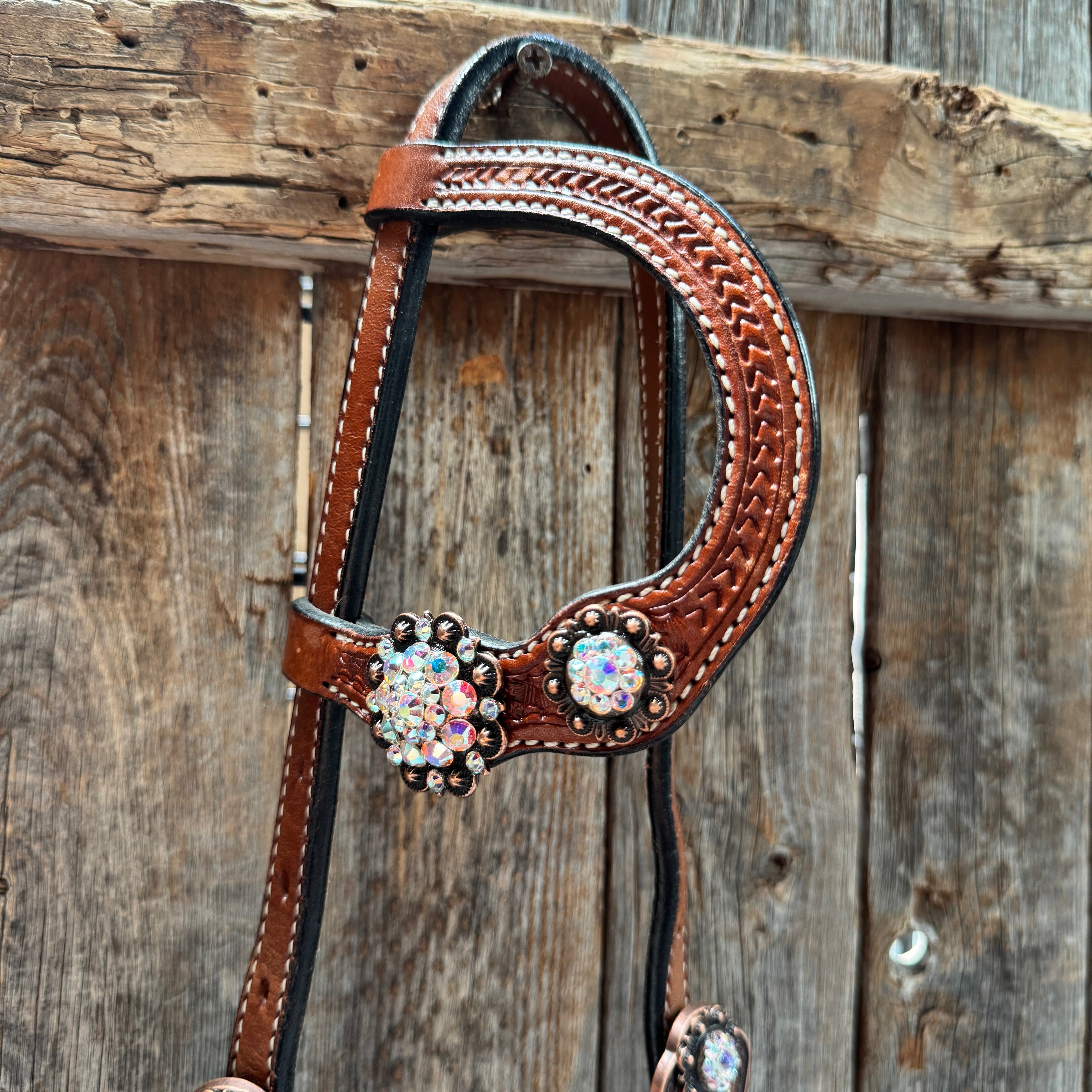 Medium Oil Basketweave AB Browband/One Ear Tack Set #BBBC672 — view 7