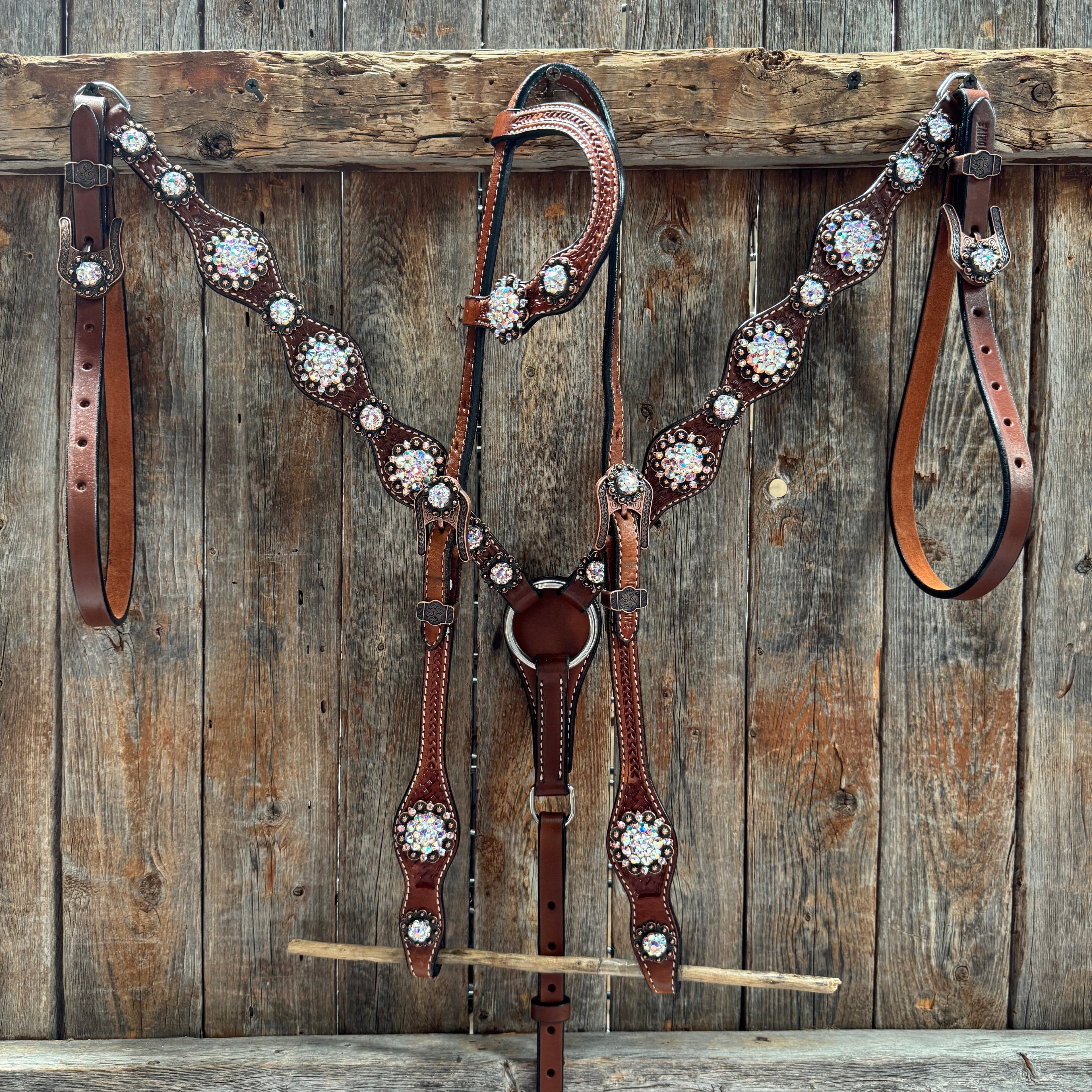 Medium Oil Basketweave AB Browband/One Ear Tack Set #BBBC672 — view 2