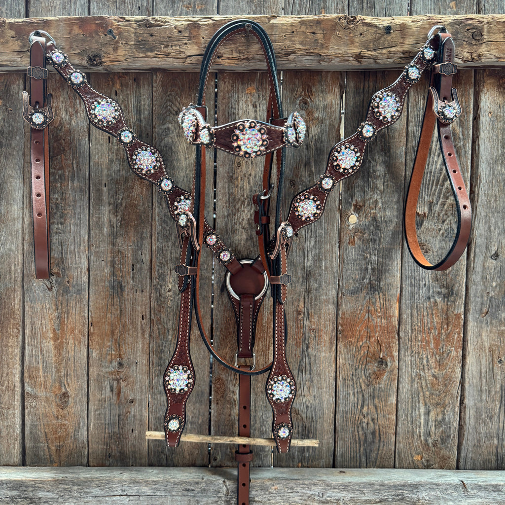Medium Oil Basketweave AB Browband/One Ear Tack Set #BBBC672