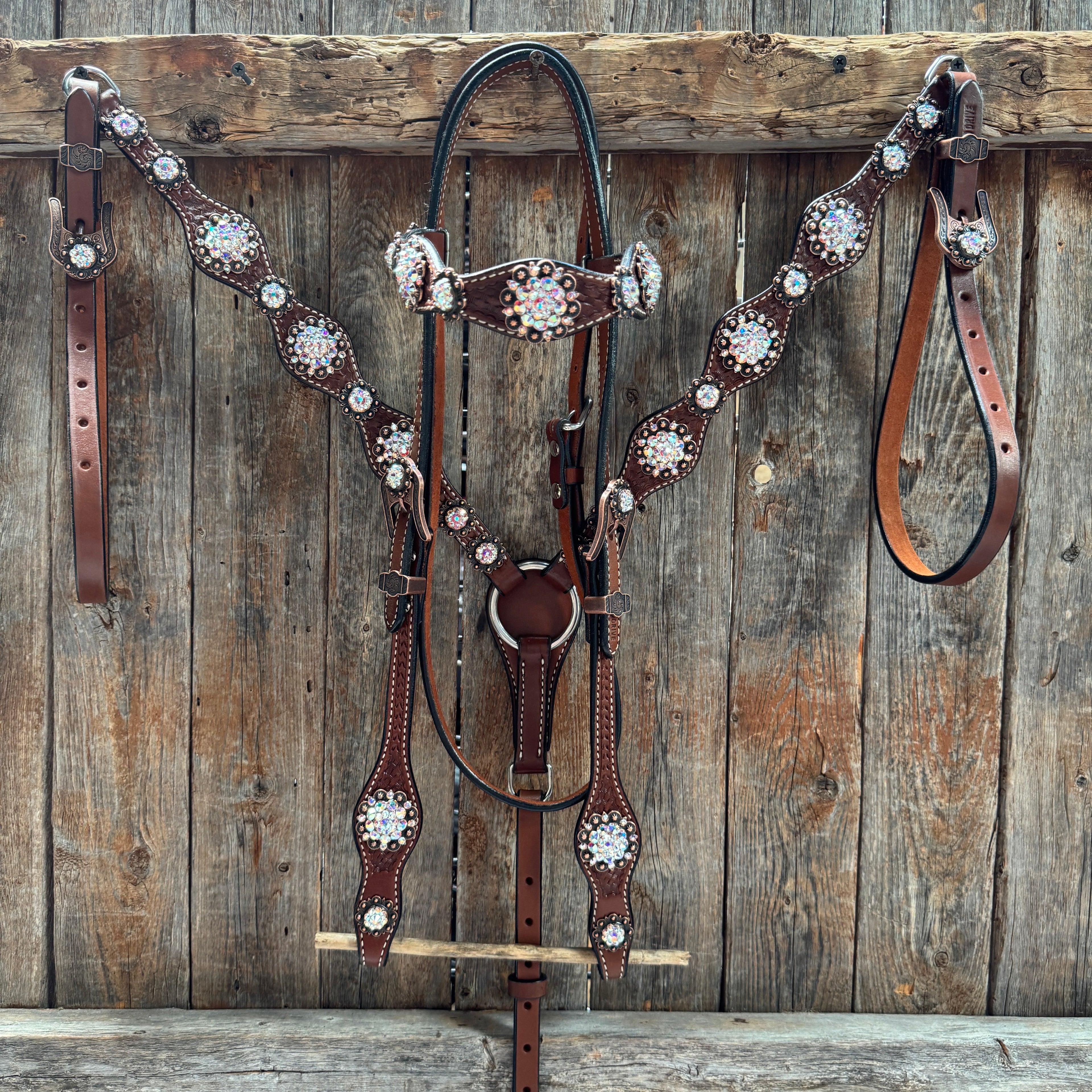 Medium Oil Basketweave AB Browband/One Ear Tack Set #BBBC672