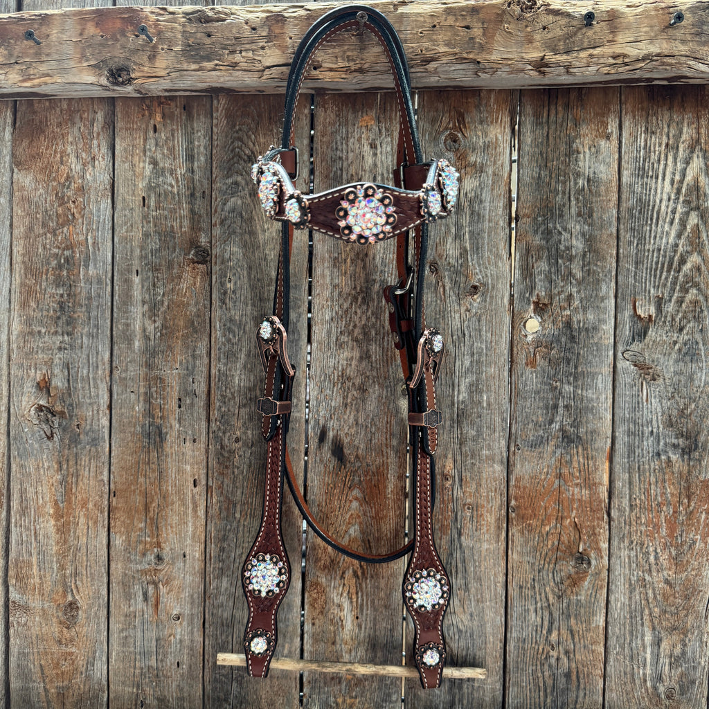 Medium Oil Basketweave AB Browband/One Ear Tack Set #BBBC672 — view 3