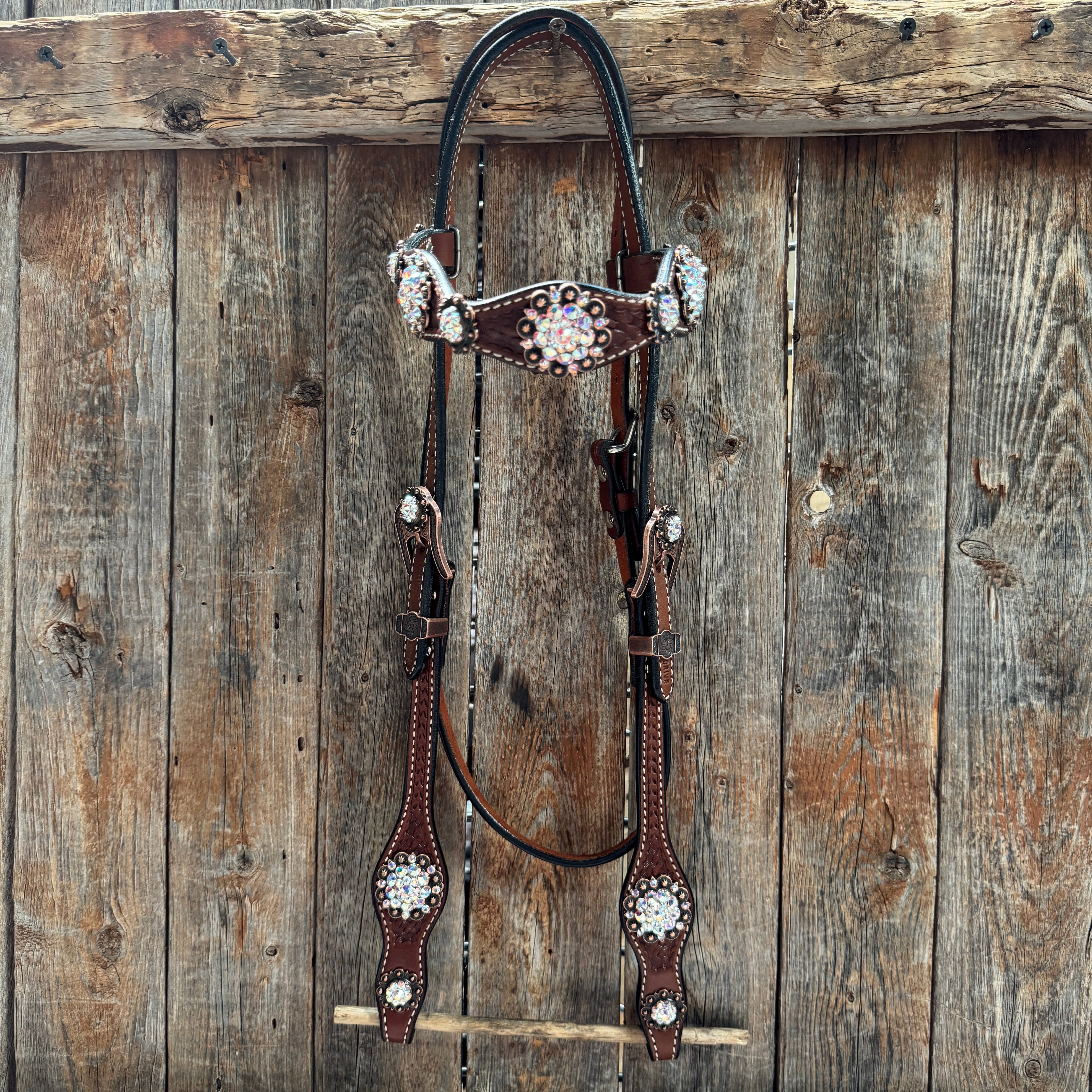 Medium Oil Basketweave AB Browband/One Ear Tack Set #BBBC672 — view 3