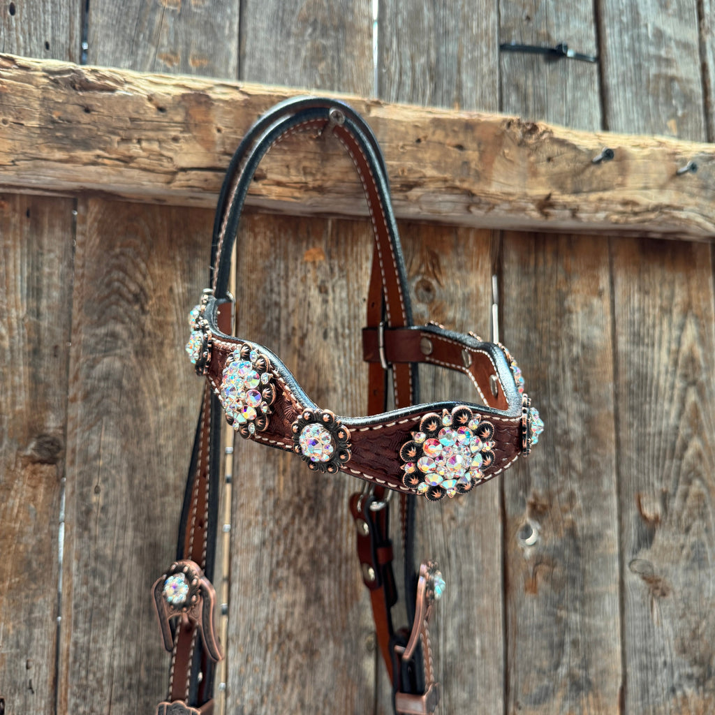 Medium Oil Basketweave AB Browband/One Ear Tack Set #BBBC672 — view 4