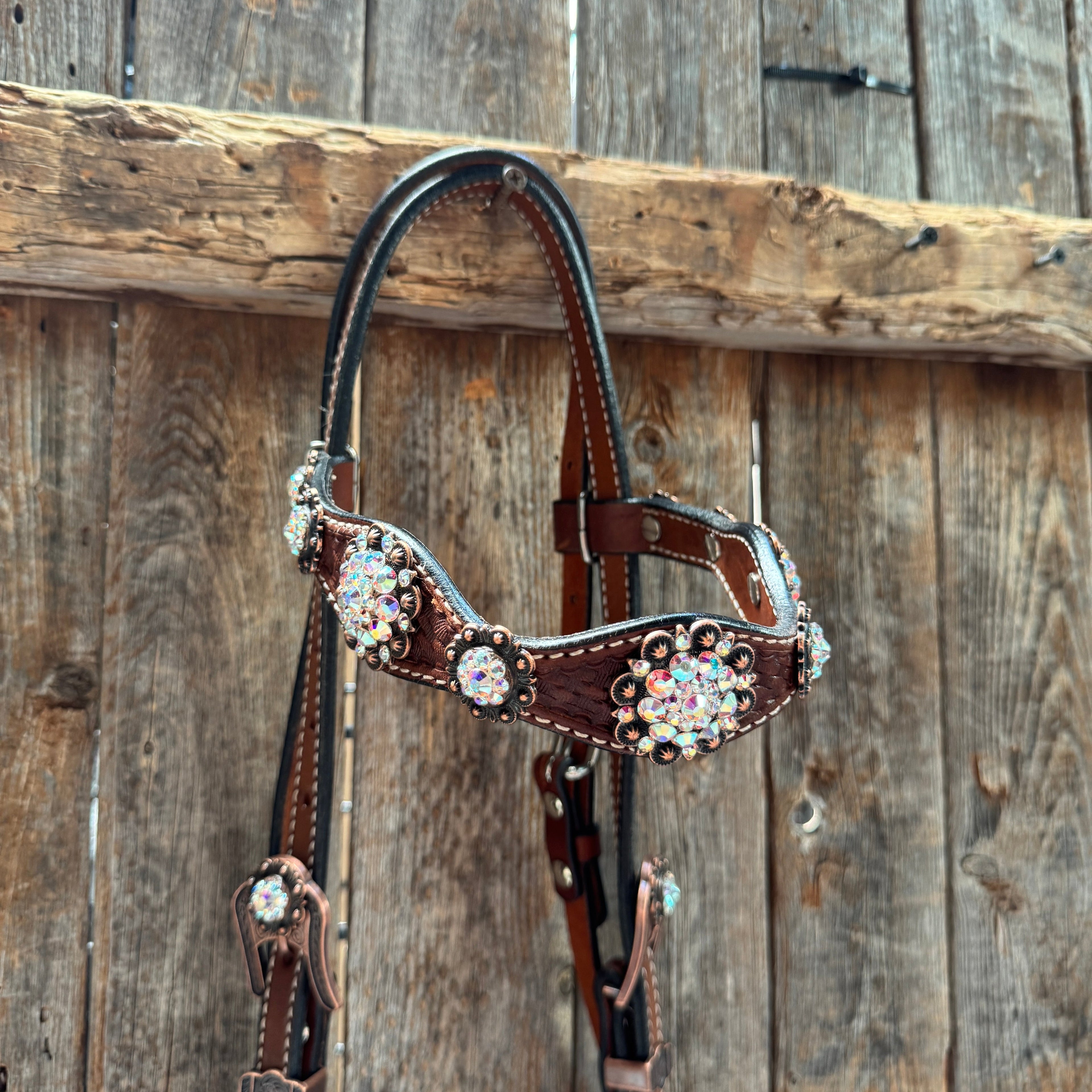 Medium Oil Basketweave AB Browband/One Ear Tack Set #BBBC672 — view 4