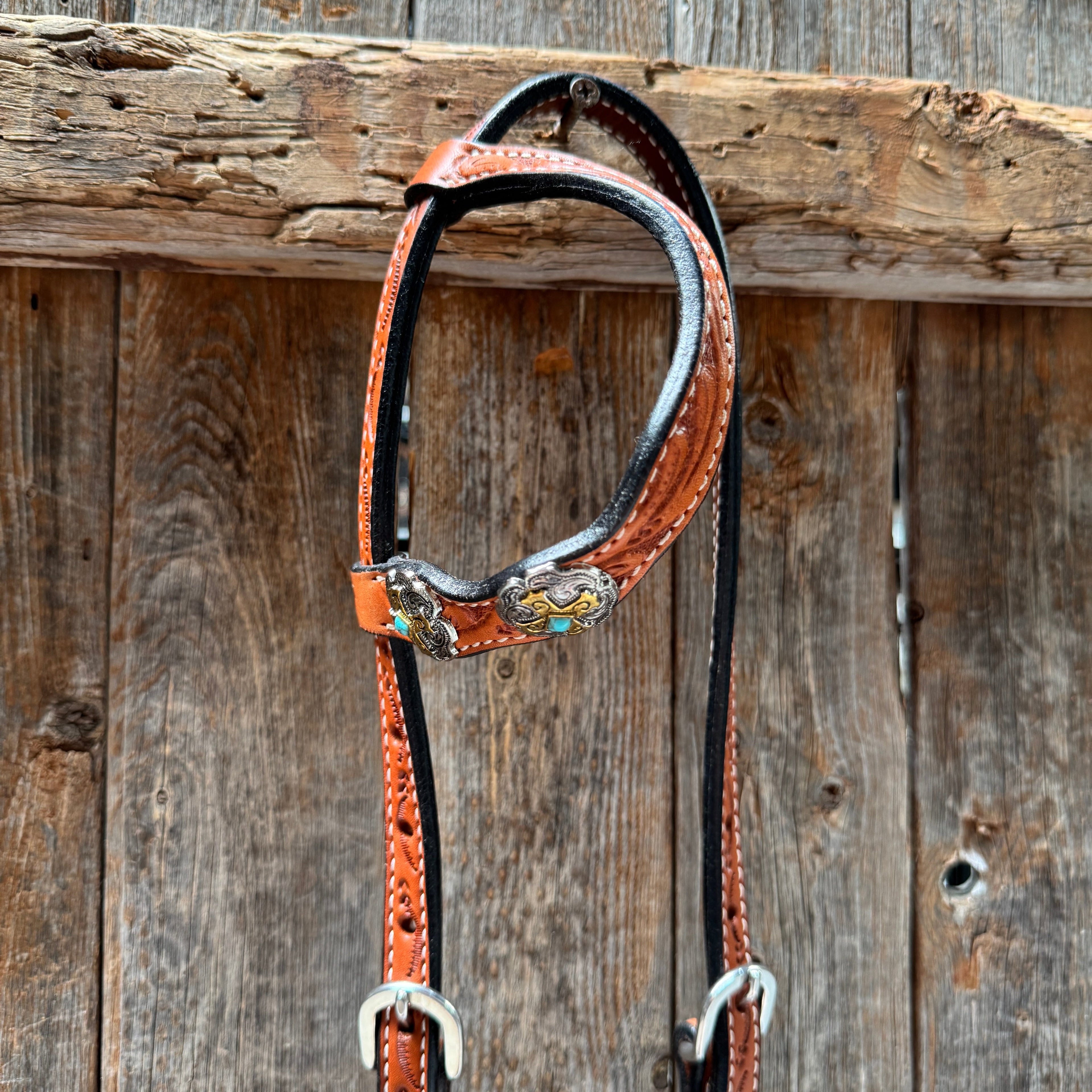 Light Oil Floral Gold Cross, Turquoise Browband/One Ear Breastcollar Tack Set #BBBC676 — view 7