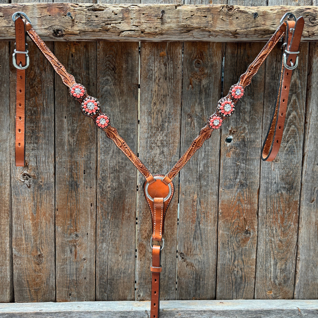 Light Oil Floral Coral, Clear One Ear & Breastcollar Tack Set #OEBC675 — view 6