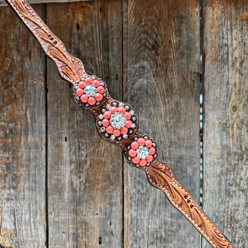 Light Oil Floral Coral, Clear One Ear & Breastcollar Tack Set #OEBC675 — view 7