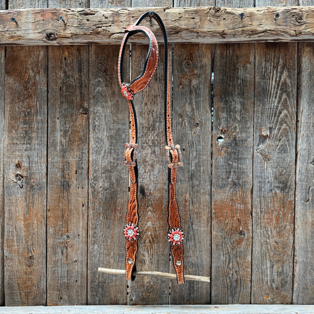 Light Oil Floral Coral, Clear One Ear & Breastcollar Tack Set #OEBC675 — view 2