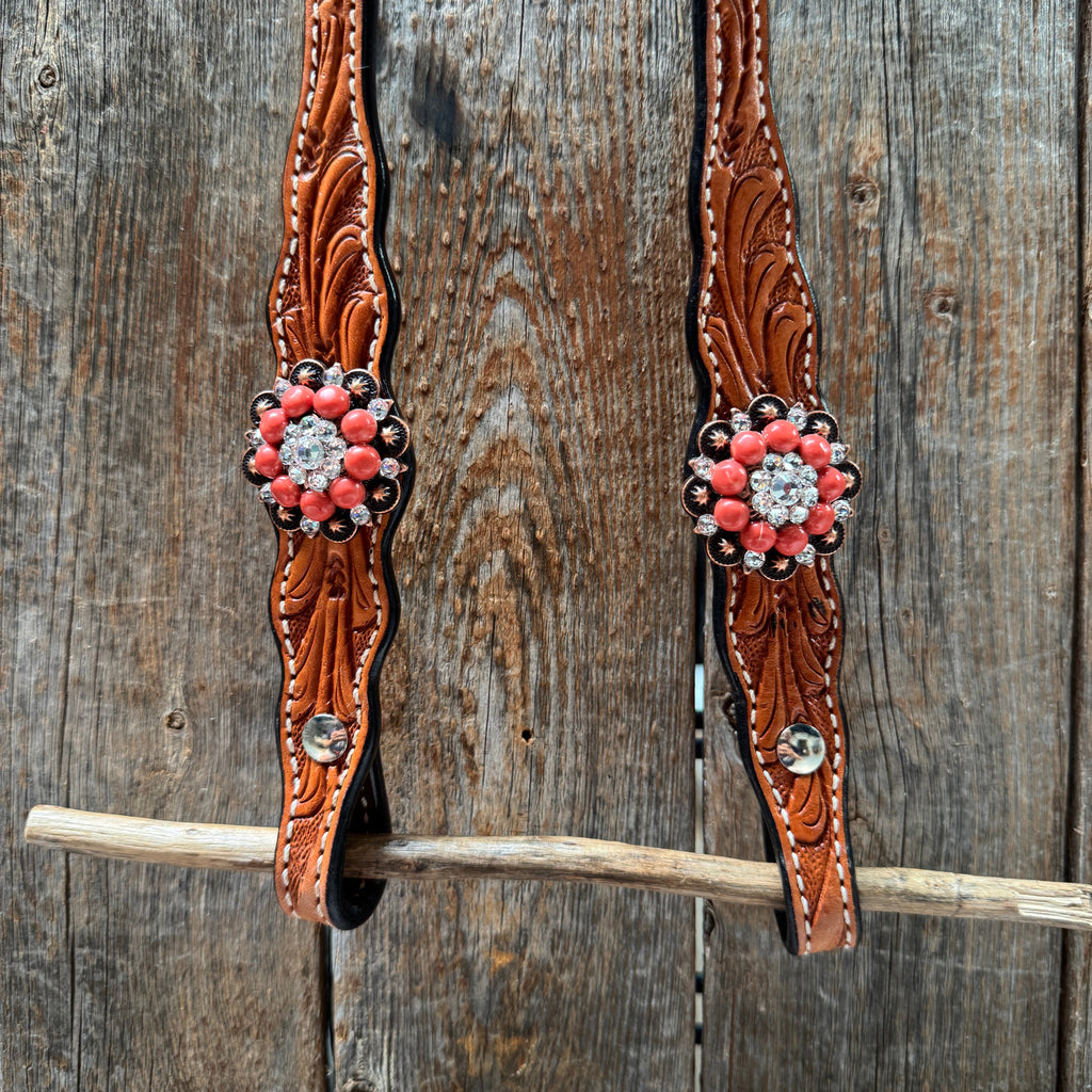 Light Oil Floral Coral, Clear One Ear & Breastcollar Tack Set #OEBC675 — view 5
