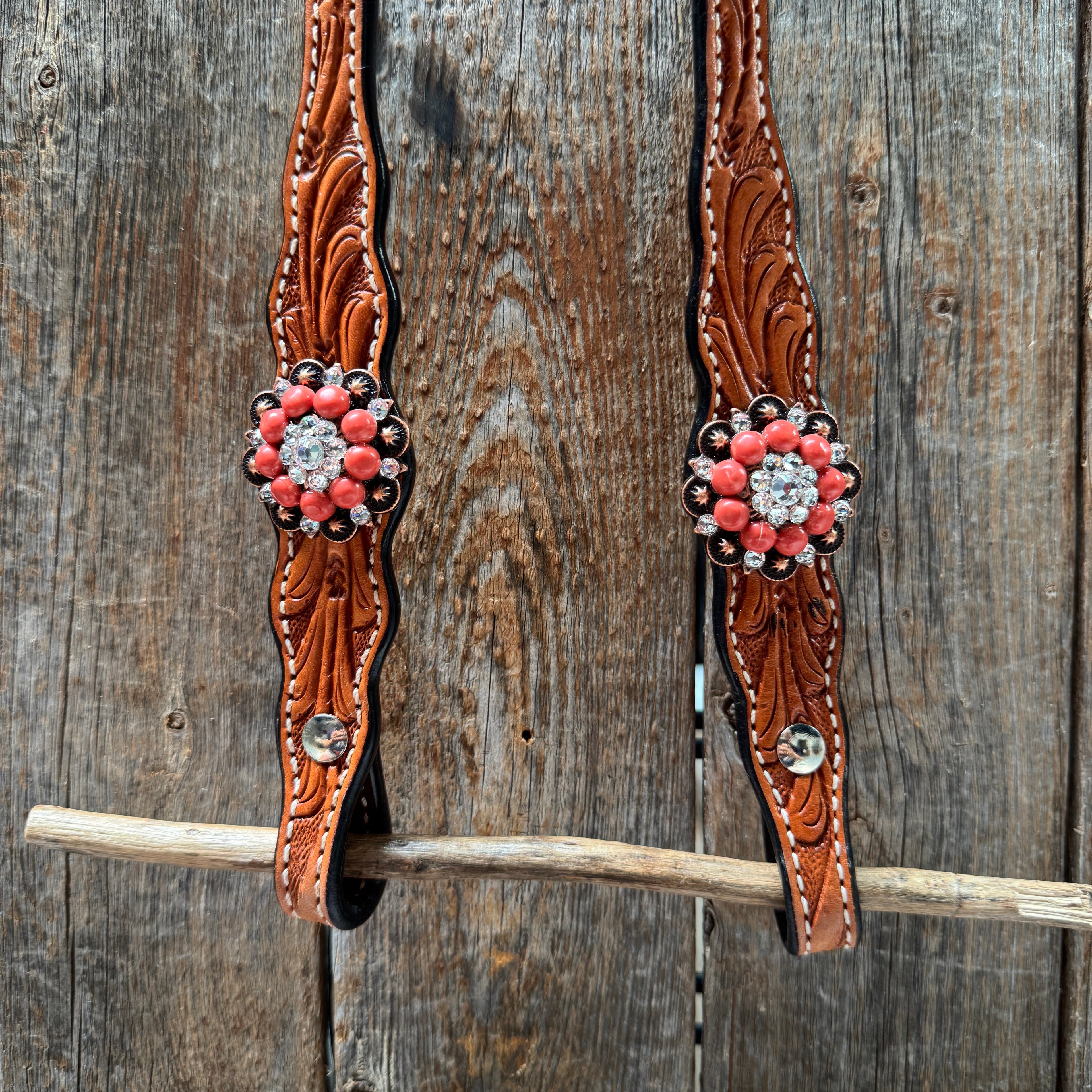 Light Oil Floral Coral, Clear One Ear & Breastcollar Tack Set #OEBC675 — view 5
