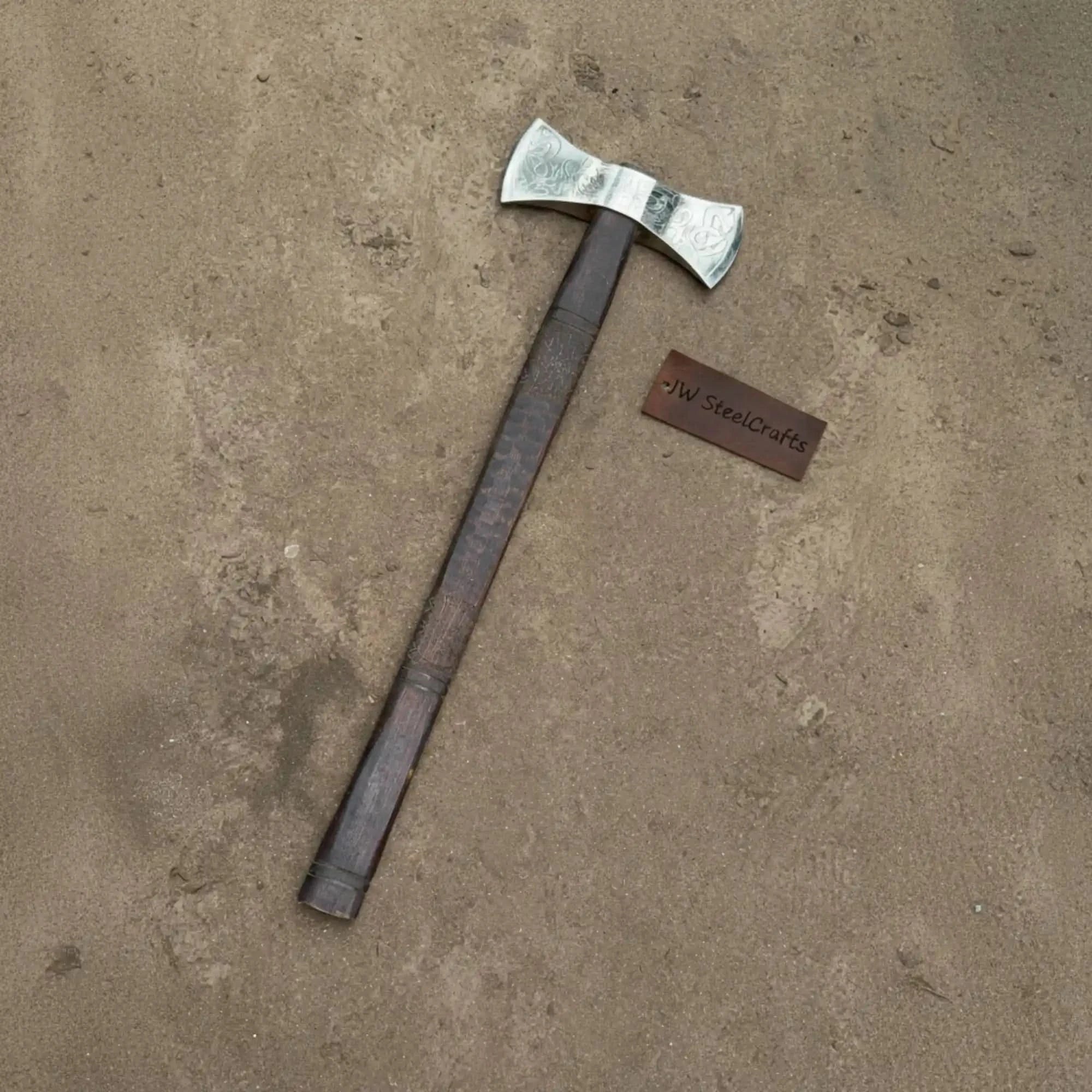 American Double Bit Axe with Wood Handle and Engraved Head